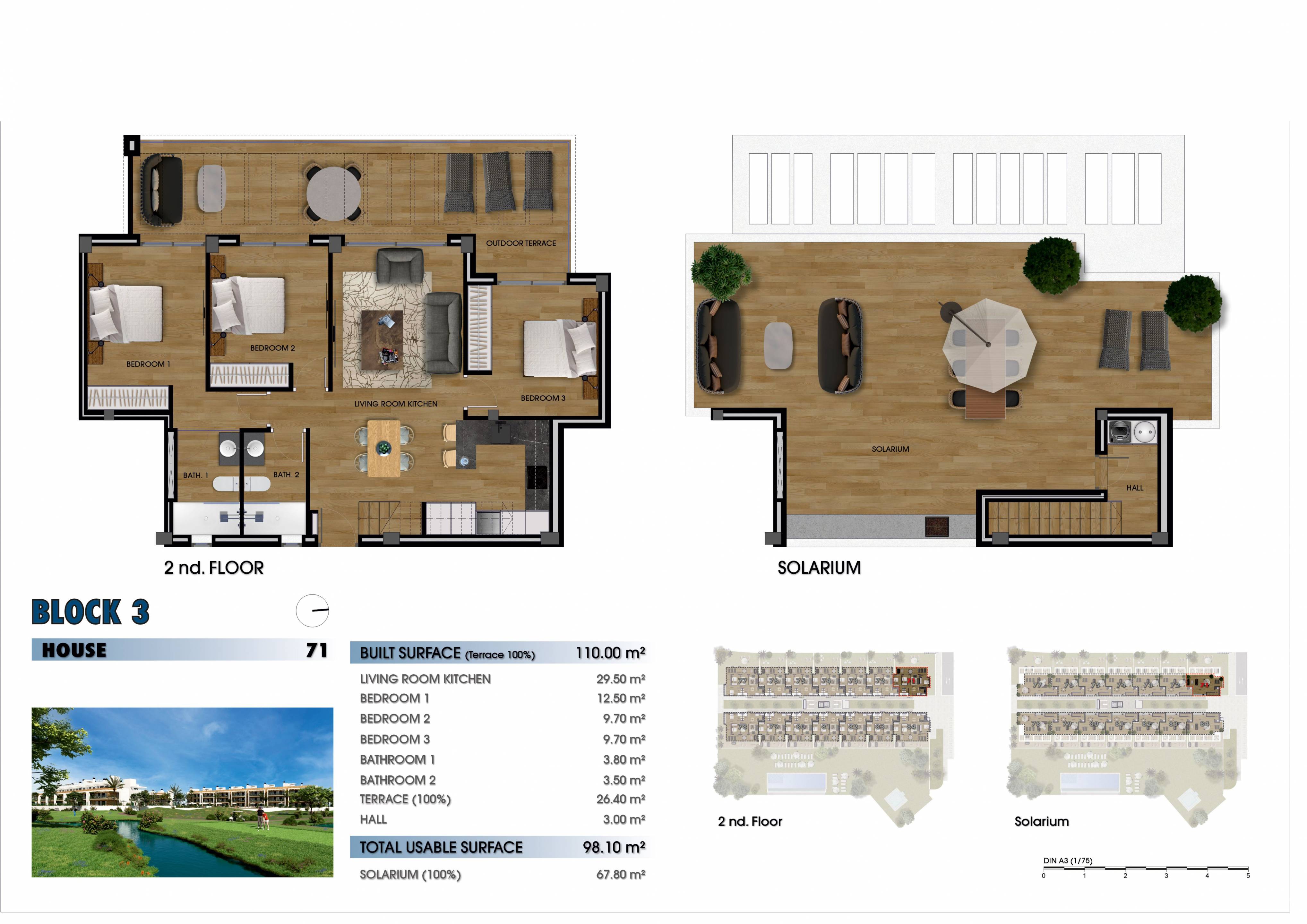 Floor plan of 3-bedroom penthouse in Serena Golf, Los Alcázares