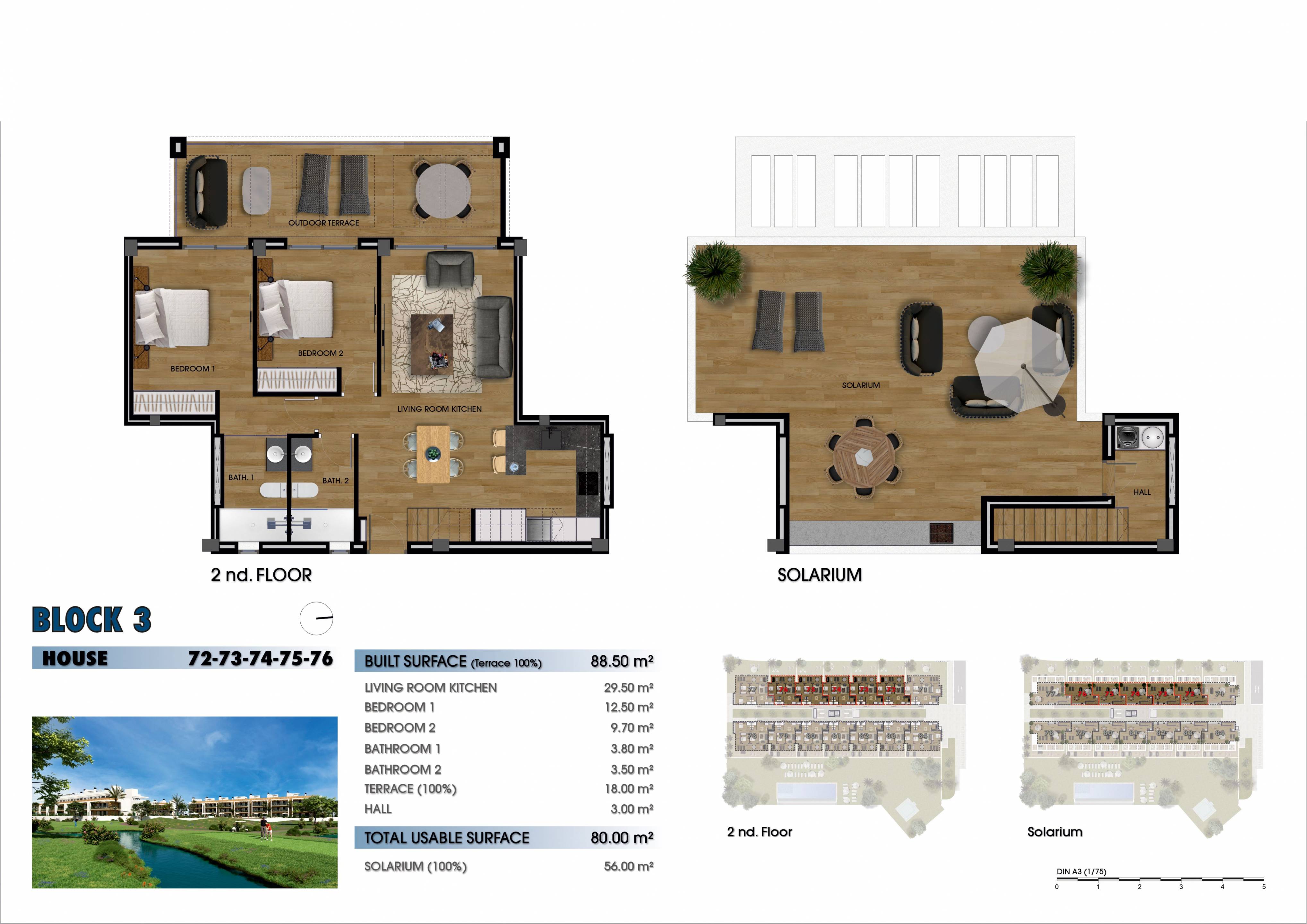 Floor plan of 2-bedroom penthouse in Serena Golf, Los Alcázares