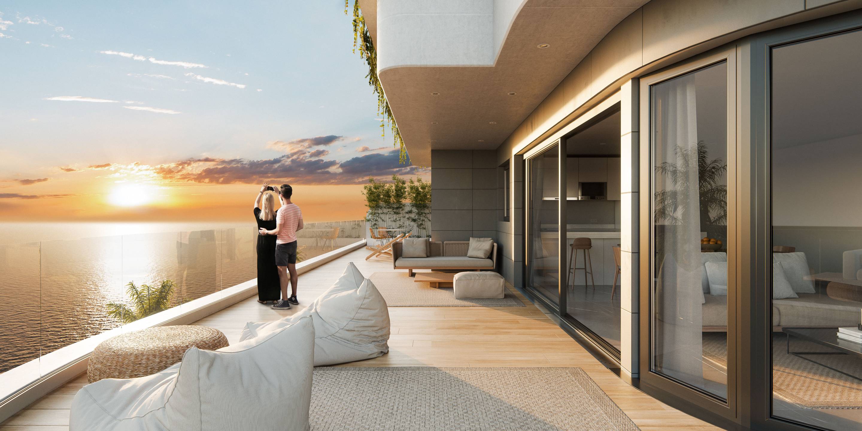 Living area with terrace access in 2-bedroom apartment, Isla del Fraile