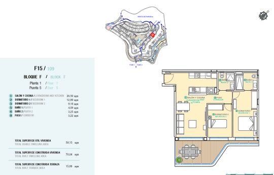 Floor plan of 2-bedroom first-floor apartment, Isla del Fraile