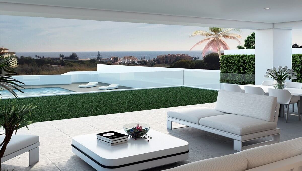 Side elevation of new-build villa on 700m2 plot, El Castillo, Manilva