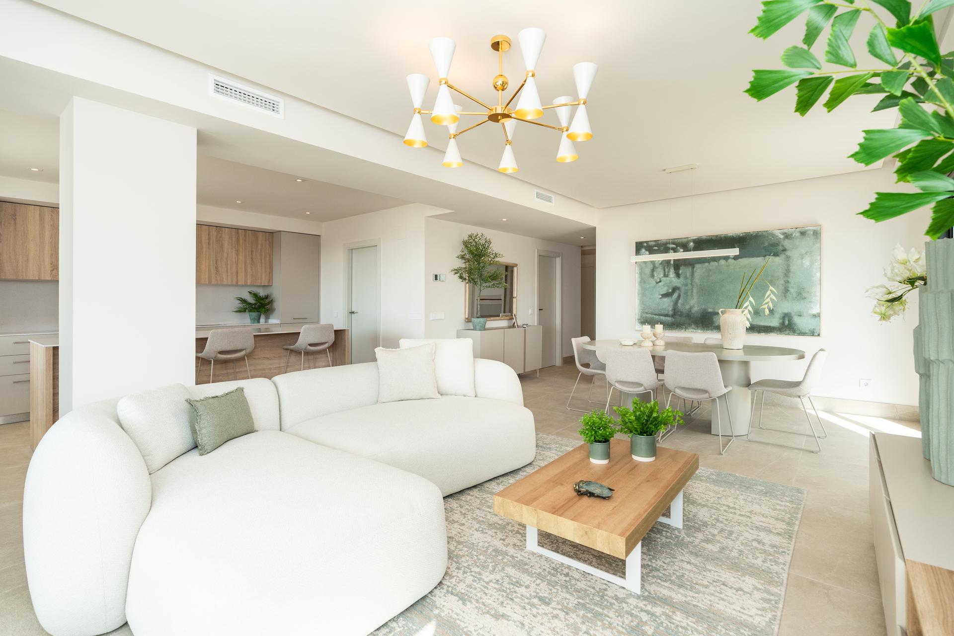 Dining area adjacent to kitchen, new-build apartment, El Paraíso, Benahavis