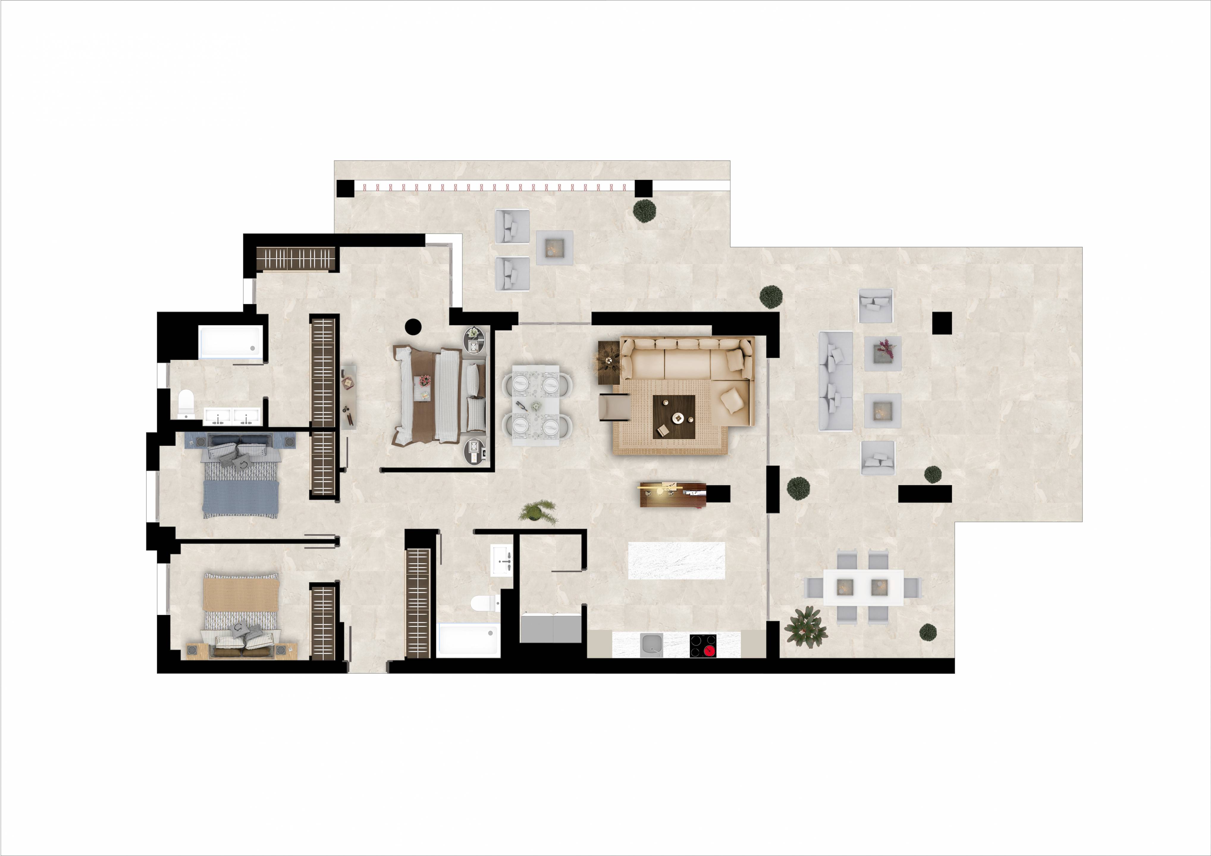 Floor plan of 3-bedroom apartment in El Paraíso, Benahavis