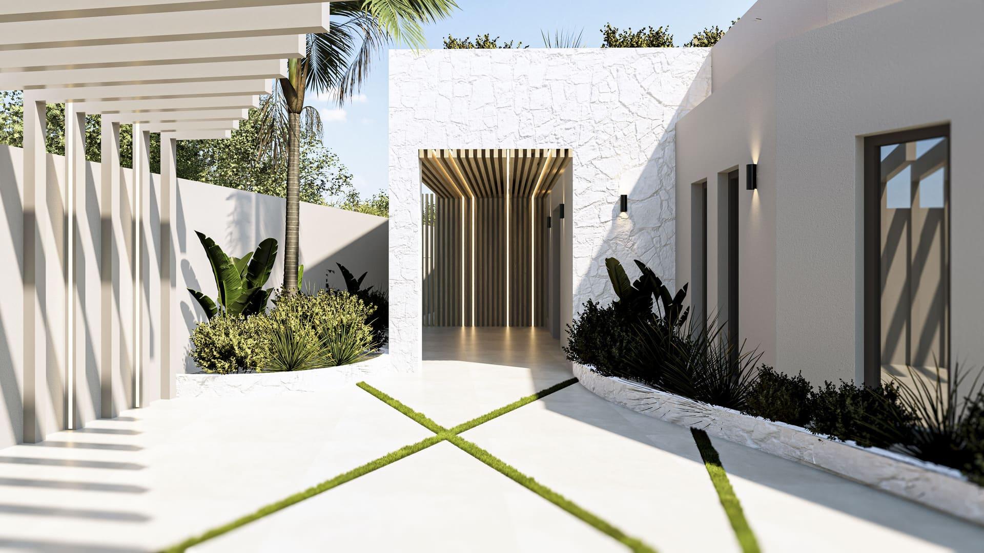 Covered terrace with outdoor seating area, new-build villa, Santa María