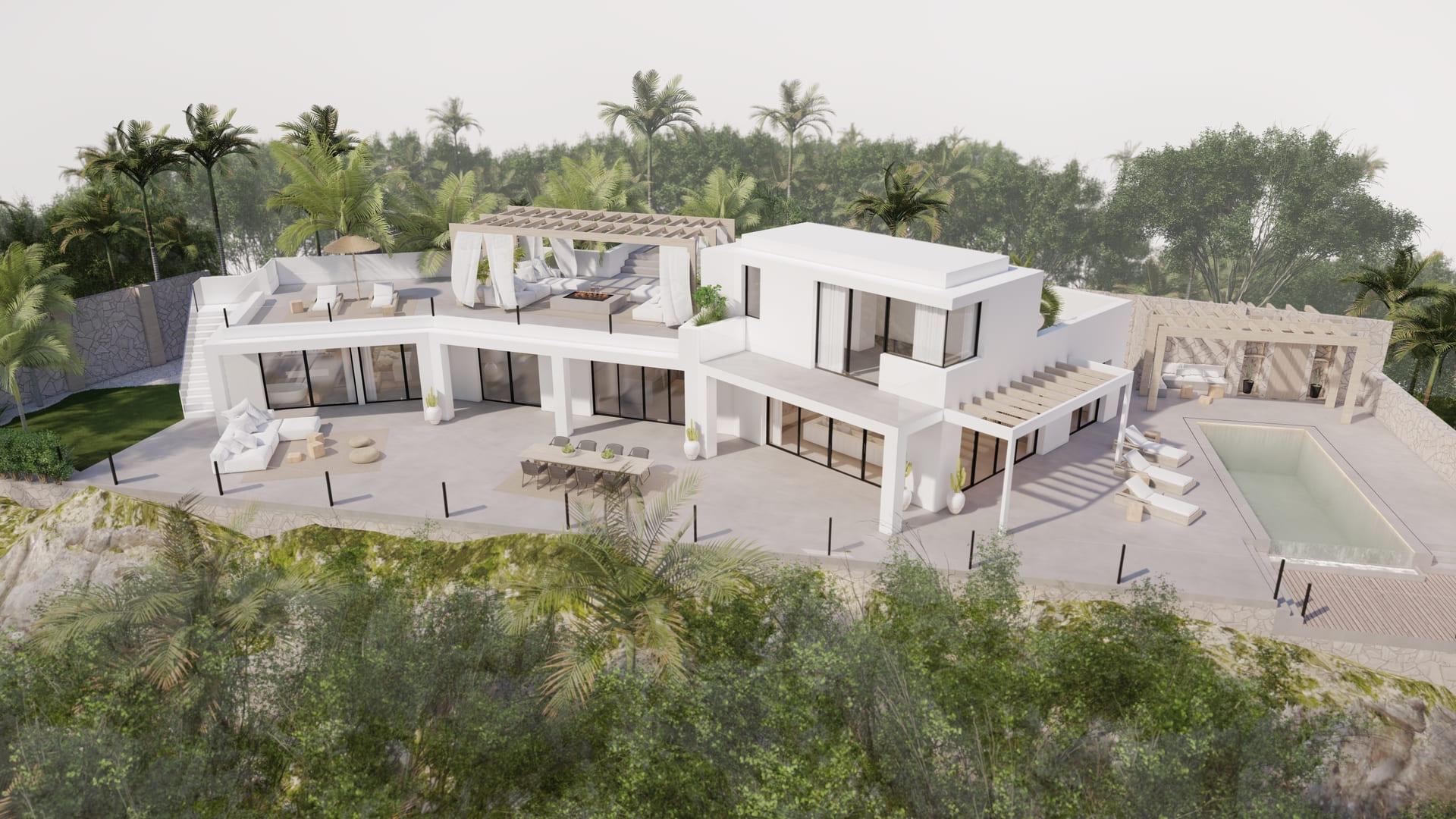 Private pool and terrace area in new-build villa, Santa María, Marbella