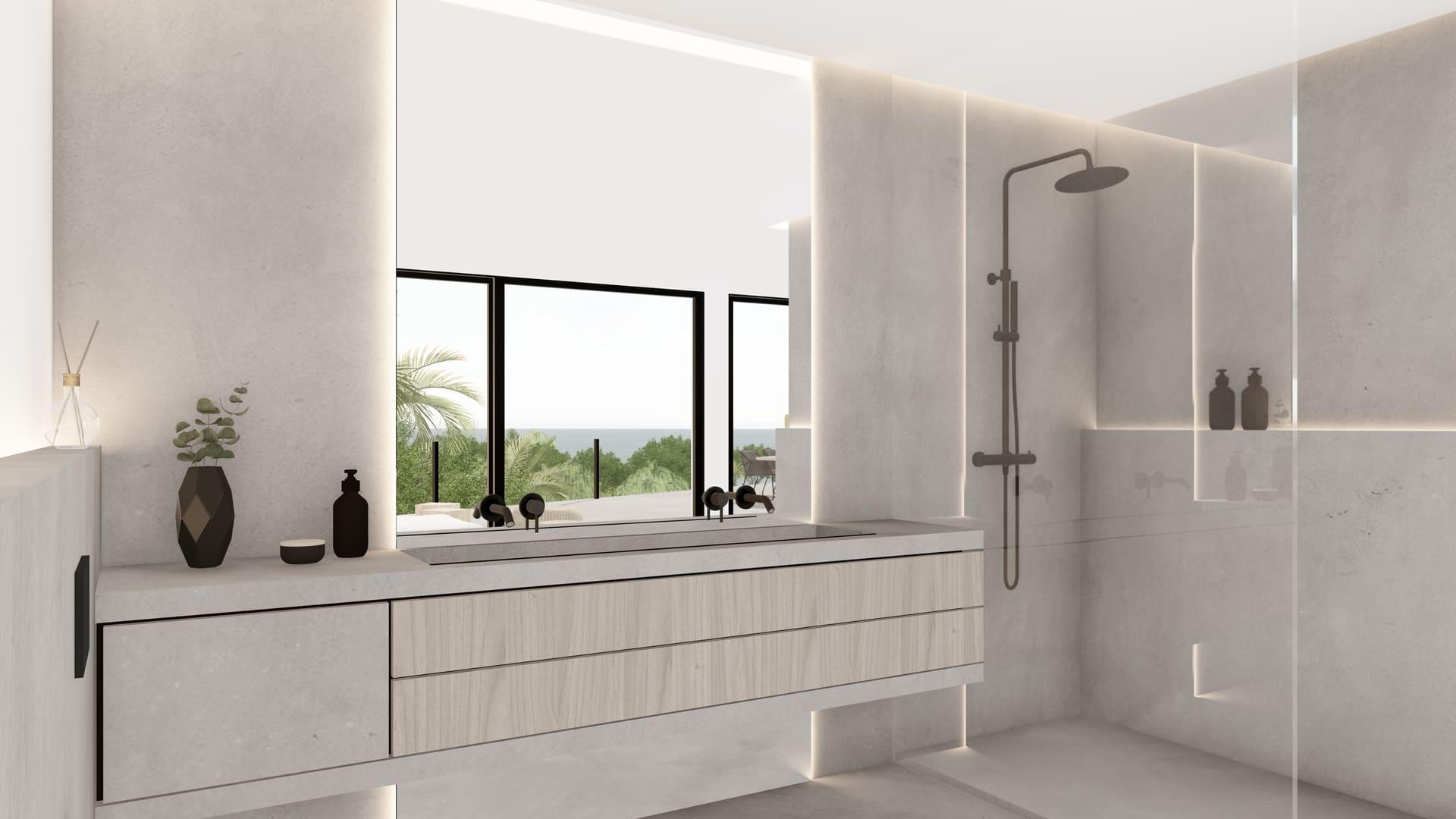 Built-in wardrobe detail in bedroom, new-build villa, Santa María