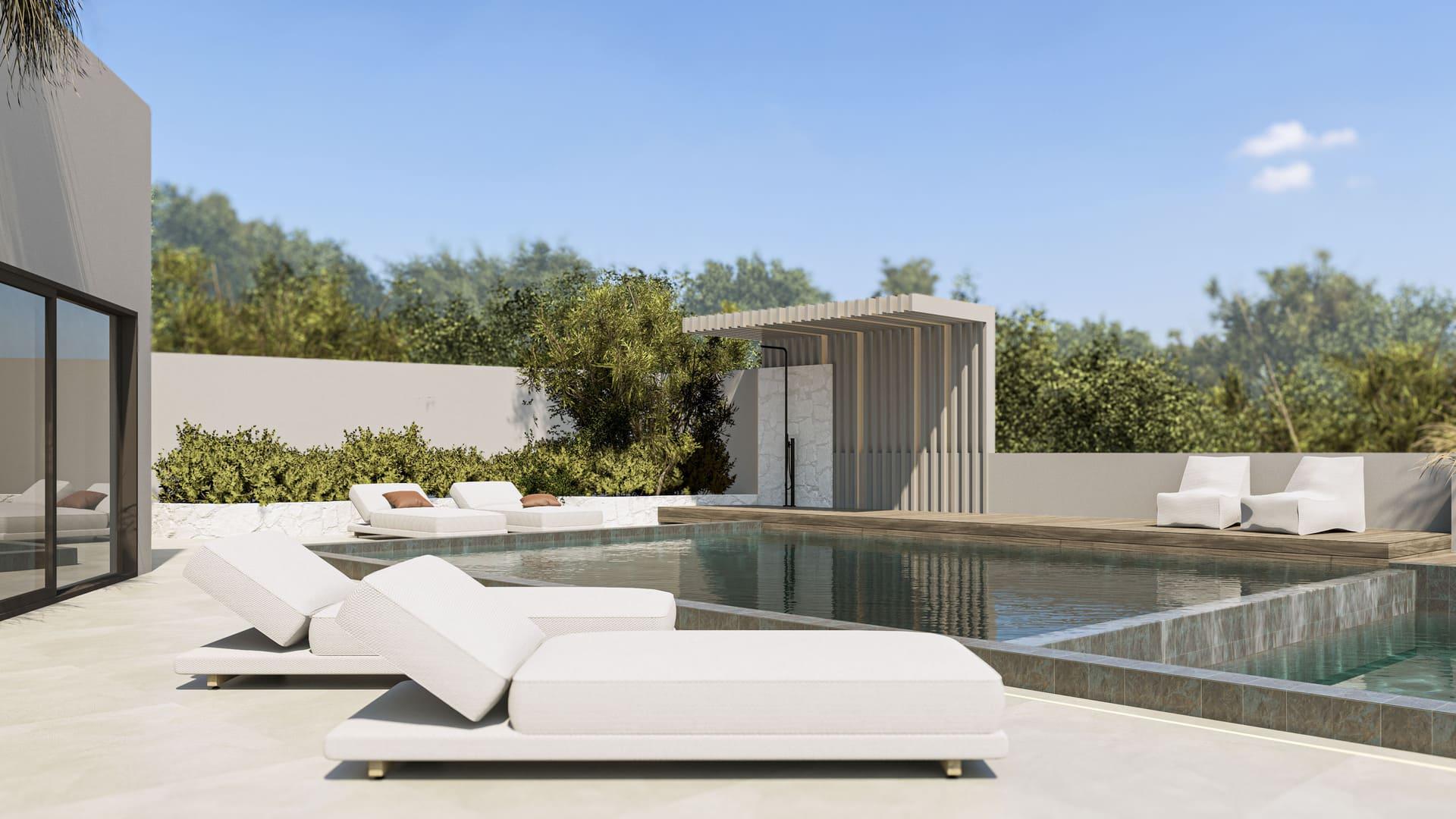 Plot boundary and mature plantings, new-build villa, Santa María