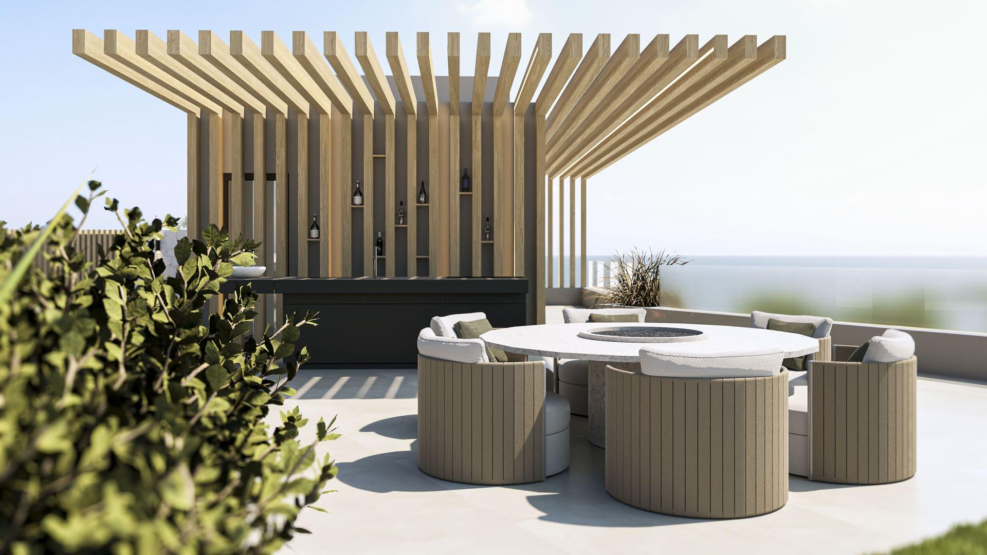 Master bedroom with large windows in new-build villa, Santa María, Marbella