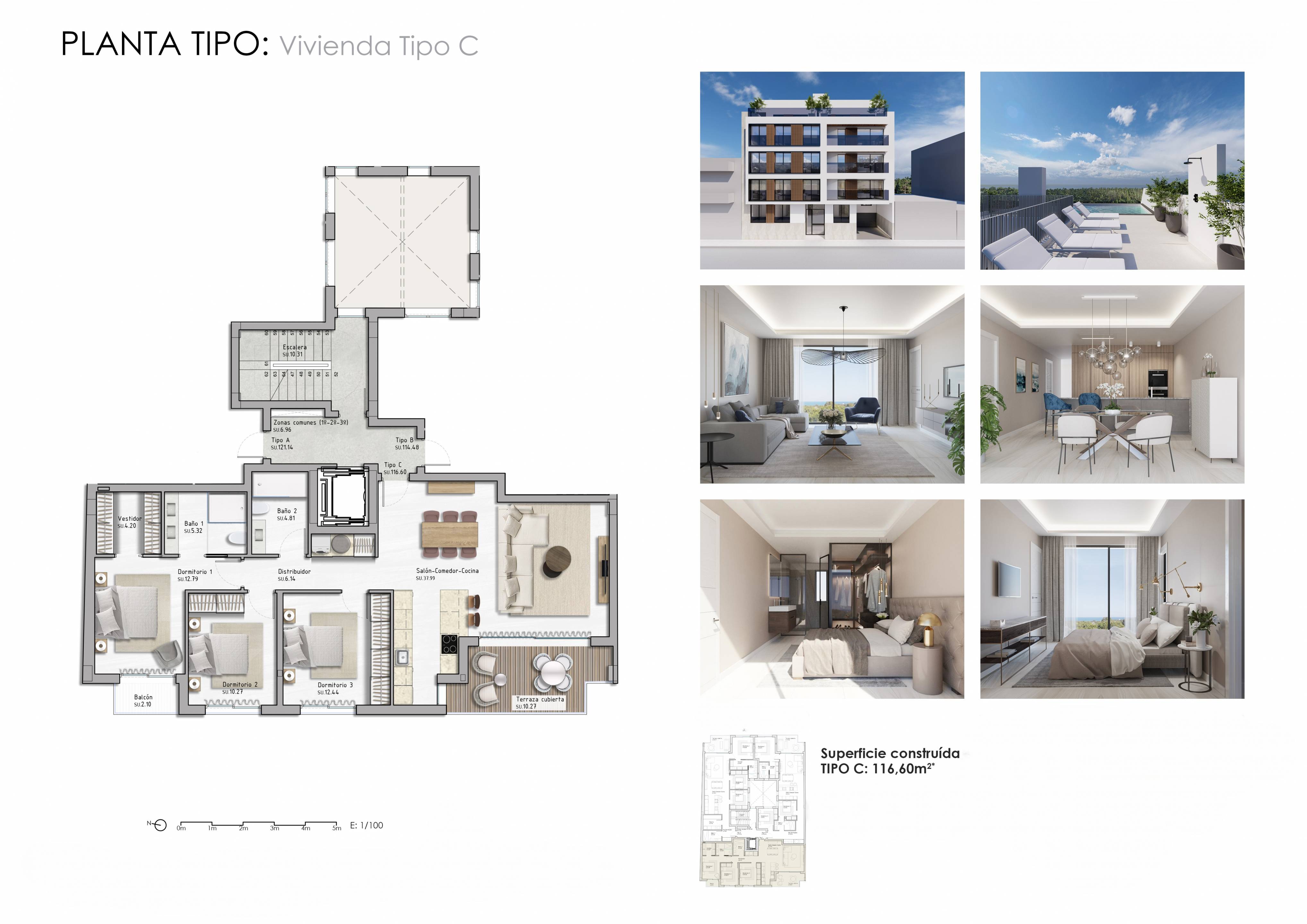 Floor plan of the 3-bedroom apartment in Zona Pueblo (view 51)
