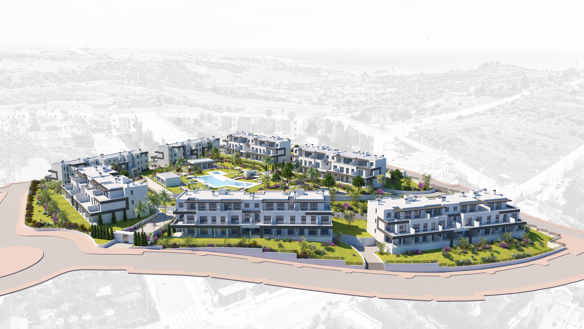 Open-plan living and dining area in 2-bedroom apartment, Valle Romano, Estepona