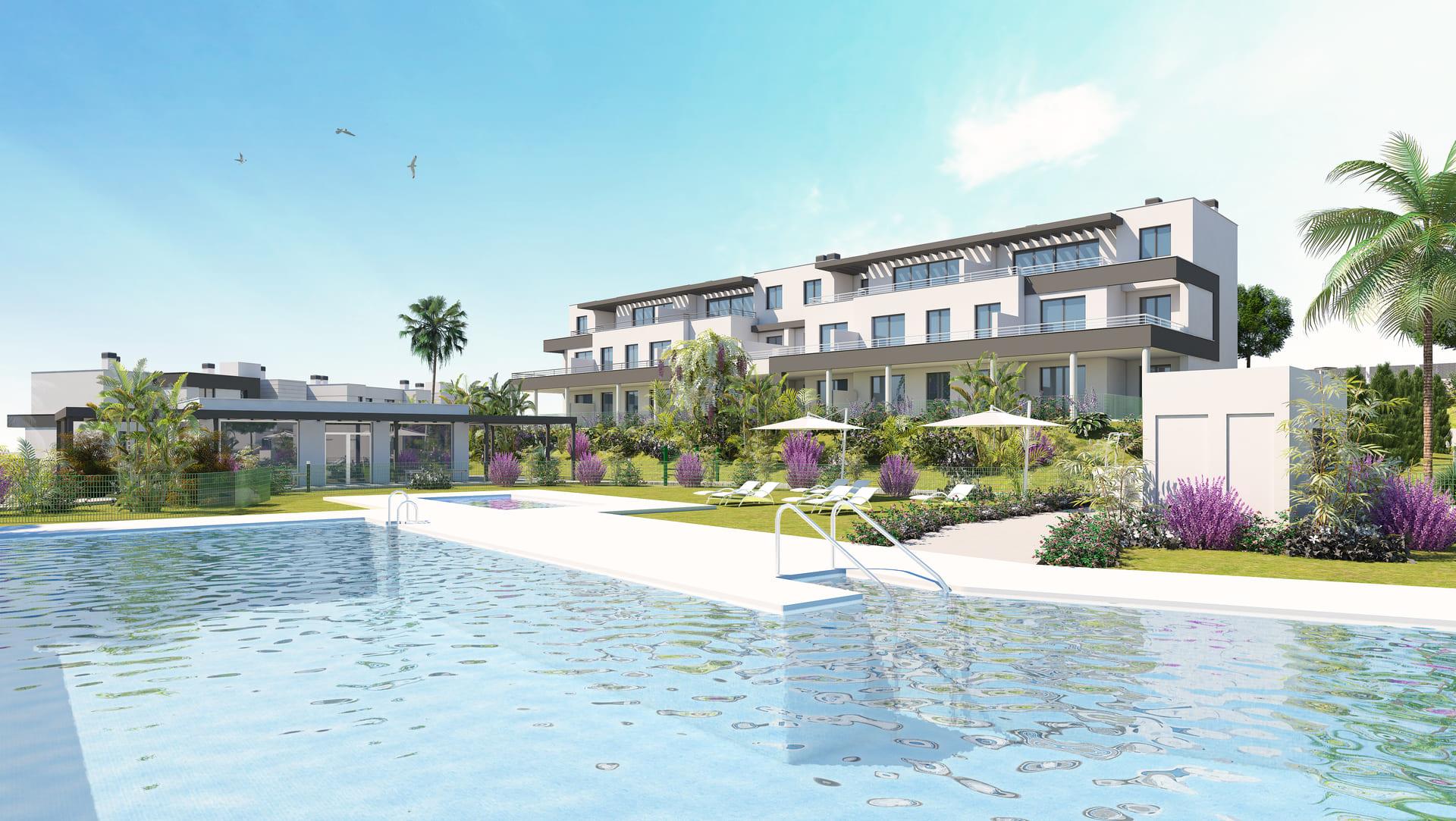 Communal pool area at residential complex, Valle Romano, Estepona
