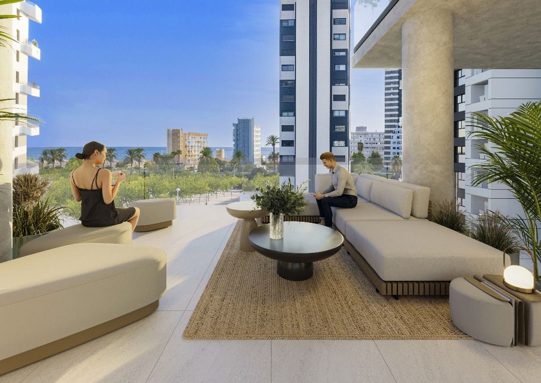 Kitchen worktops and appliances in new-build apartment, Calpe