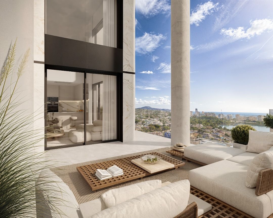 Terrace balustrade and sea view from penthouse, Calpe