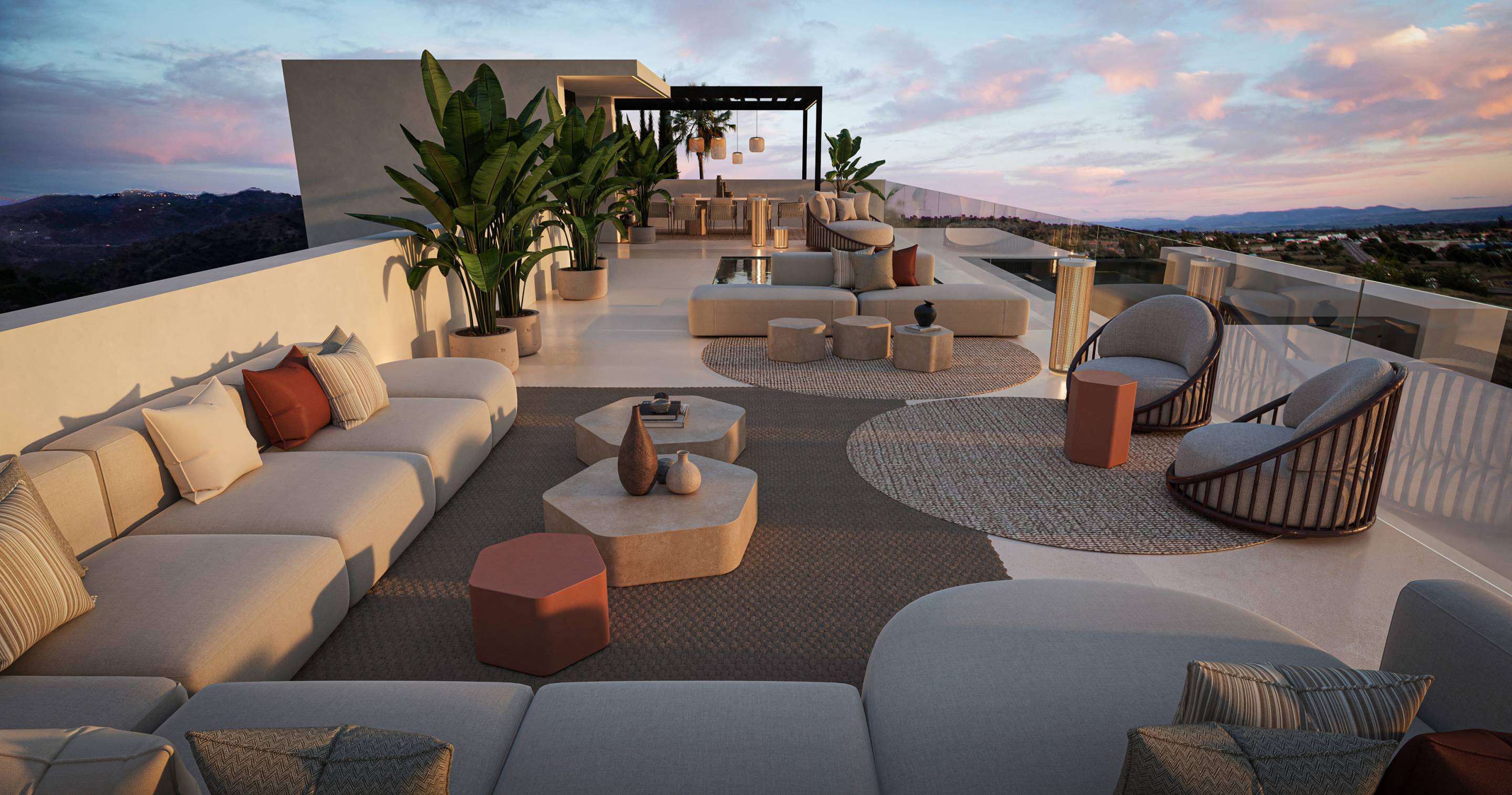 Aerial or elevated view of villa and plot, Whater Gardens, Estepona