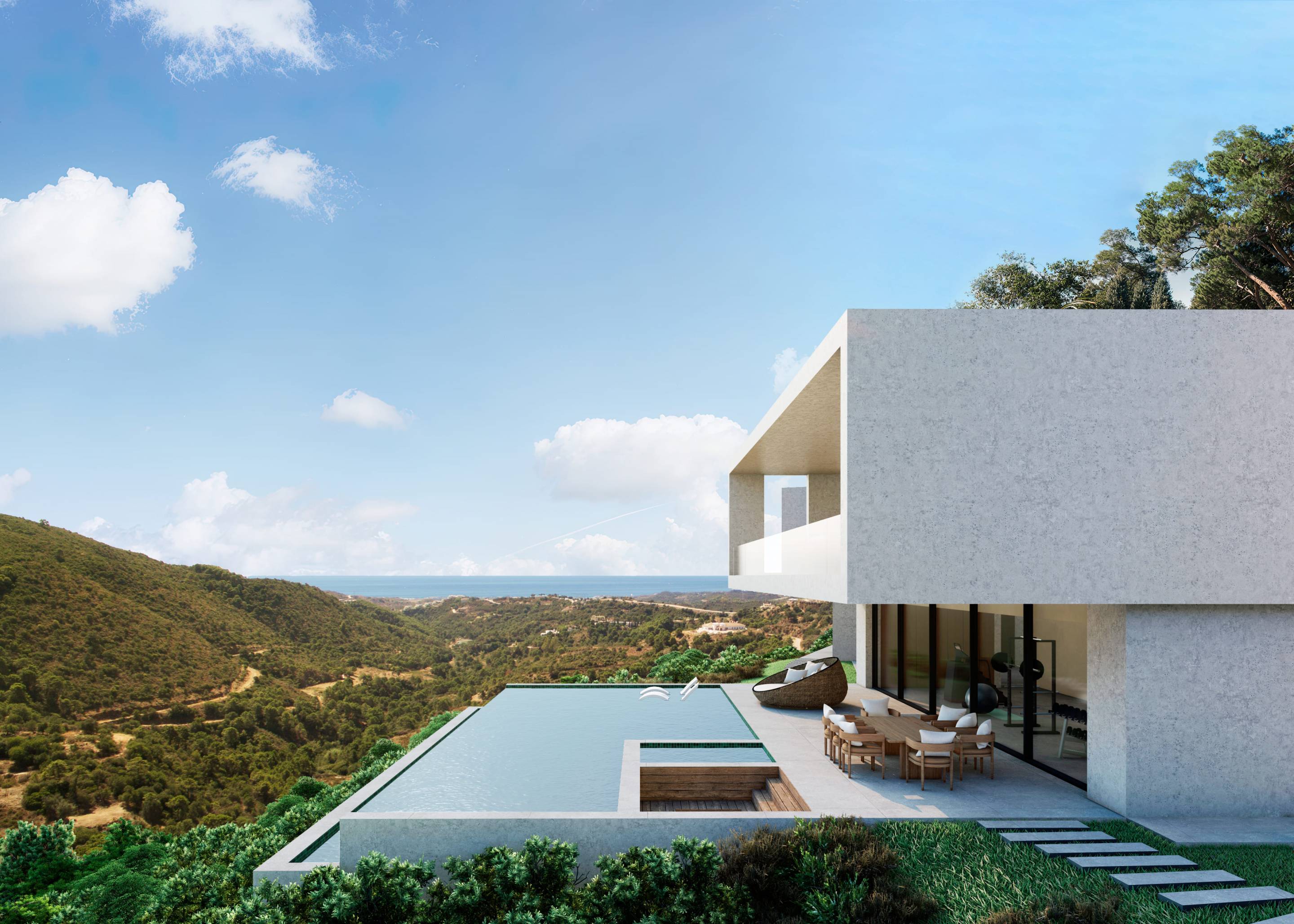 Exterior plot view of new-build villa on 2,775m2 plot, Montemayor-Marbella Club, Benahavis