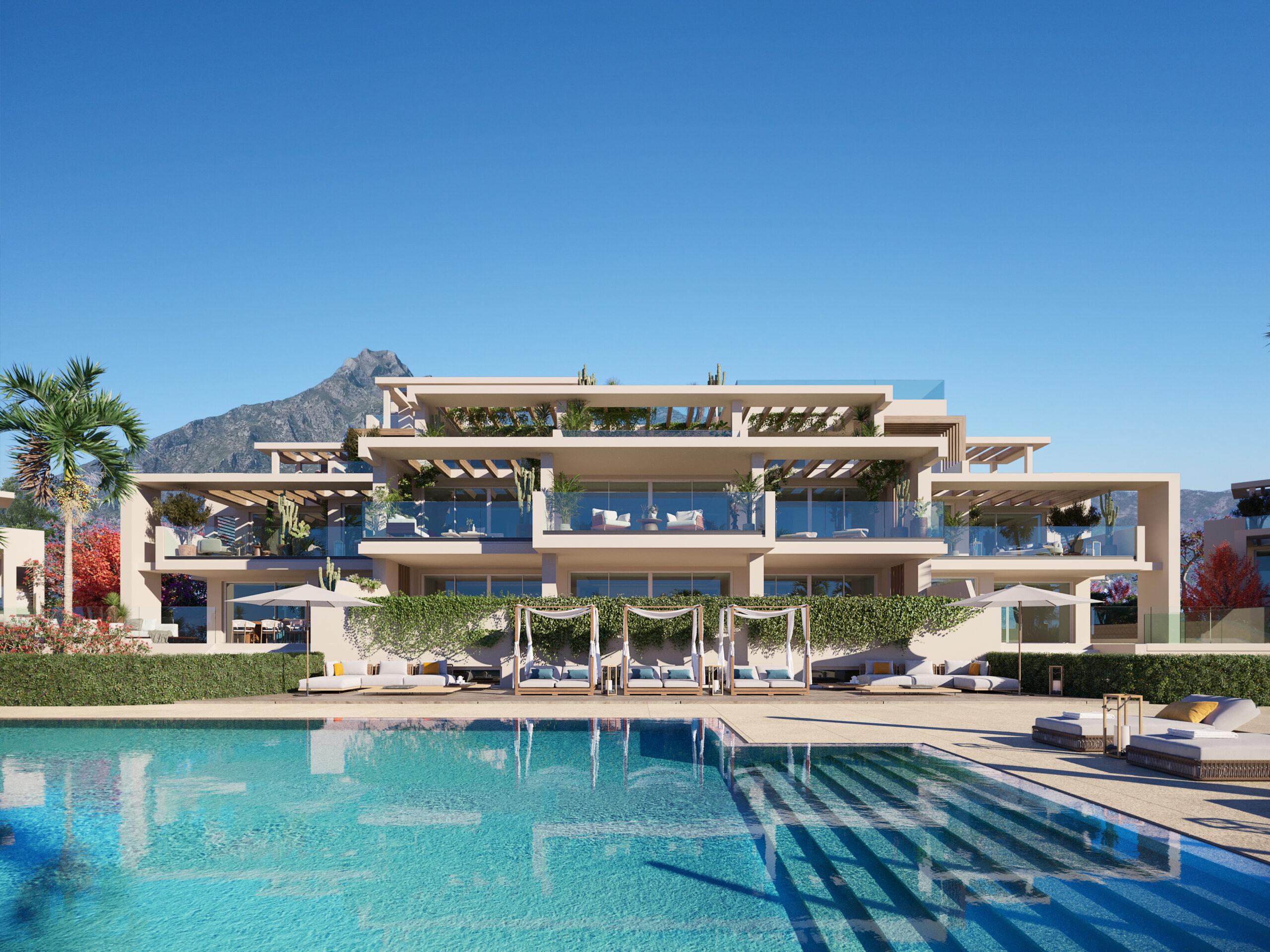 Communal pool in residential complex, Lomas de Marbella Club, Marbella