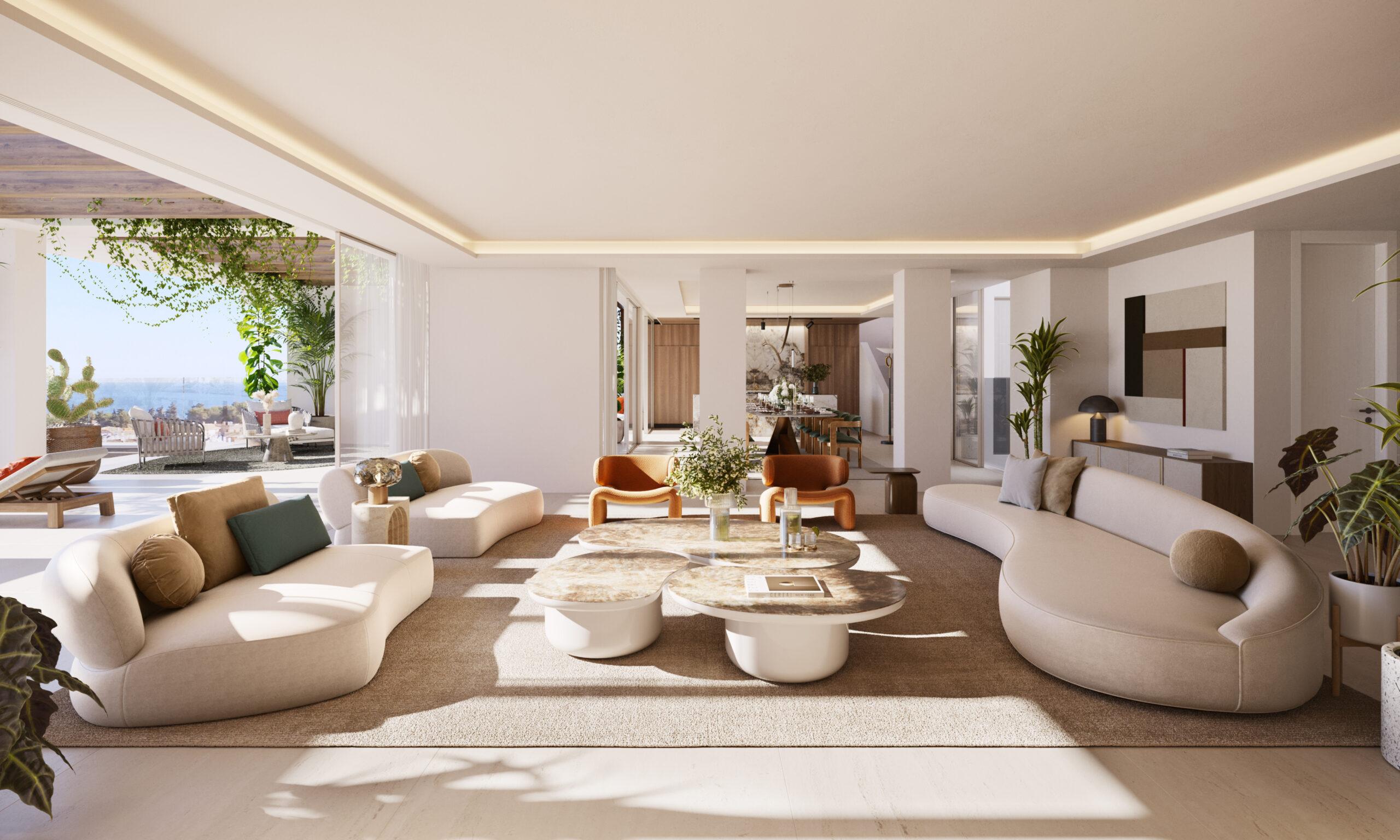Dining area adjacent to kitchen in 4-bedroom penthouse, Lomas de Marbella Club