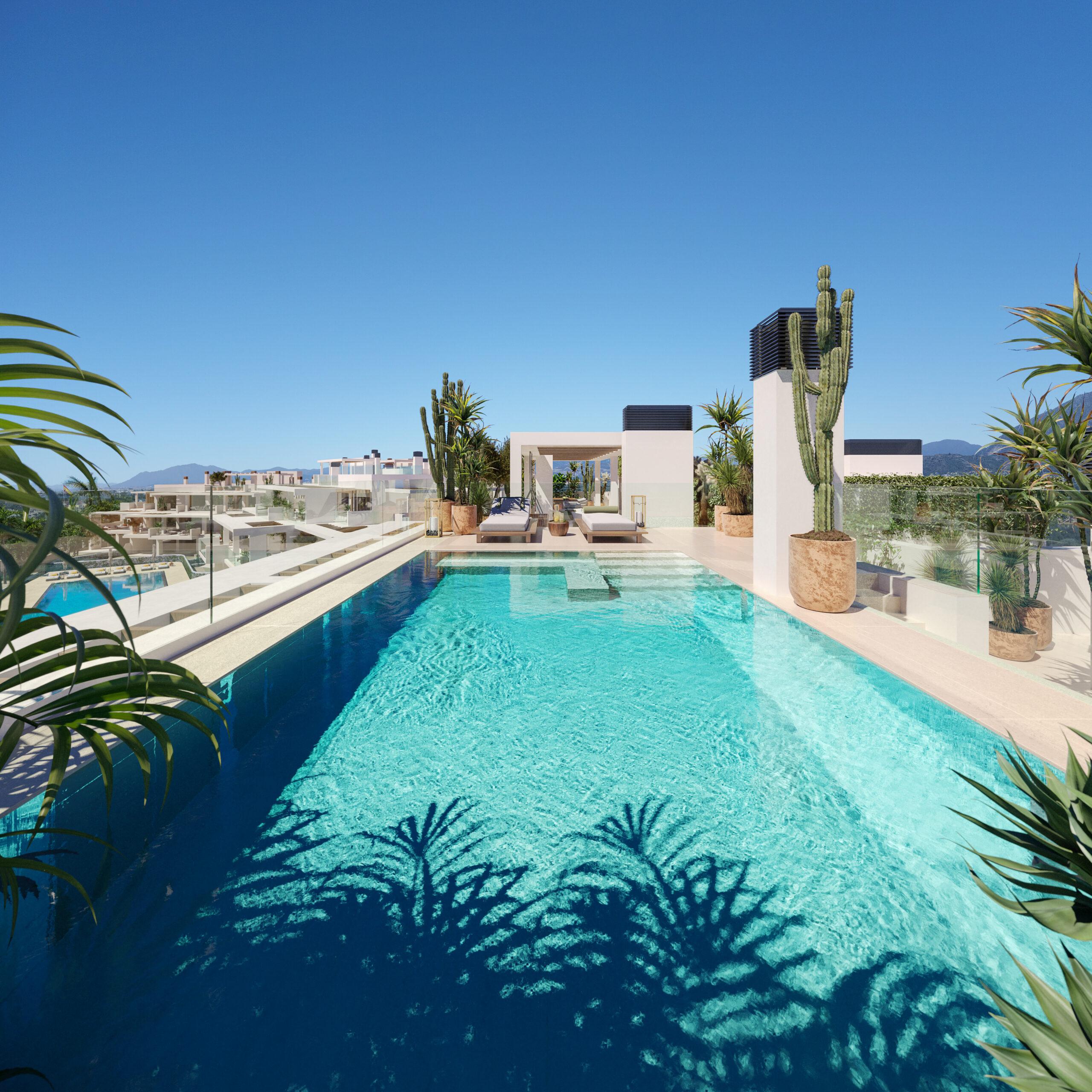 Open-plan living and dining area in 4-bedroom penthouse, Lomas de Marbella Club