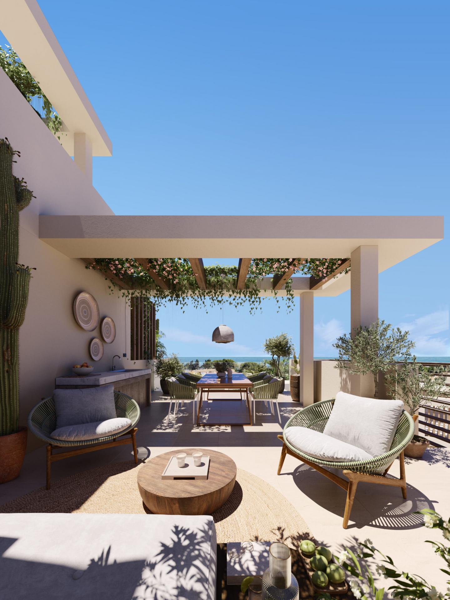 Night-time exterior of new-build development, Lomas de Marbella Club, Marbella