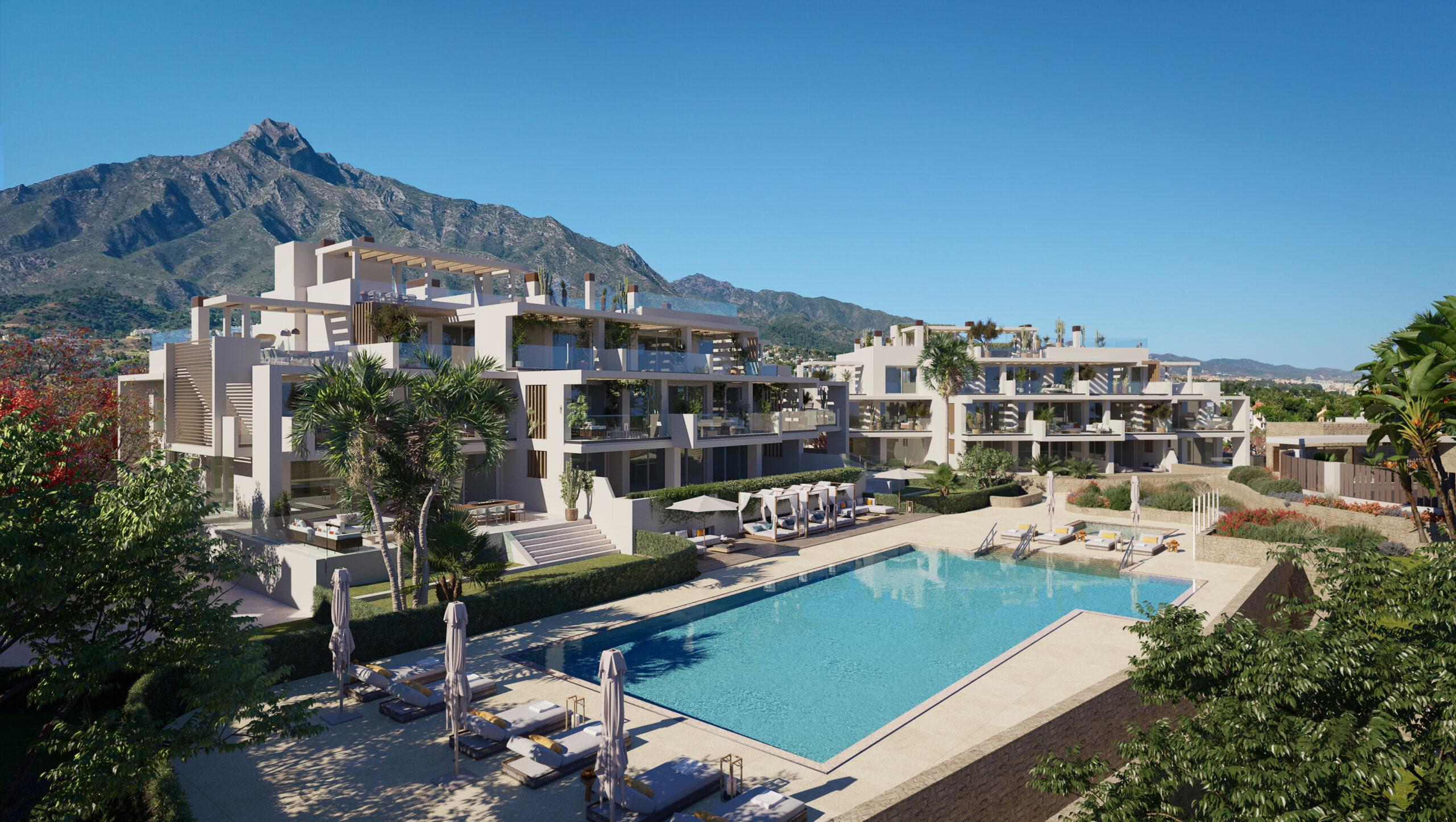 Kitchen with island in new-build penthouse, Lomas de Marbella Club, Marbella
