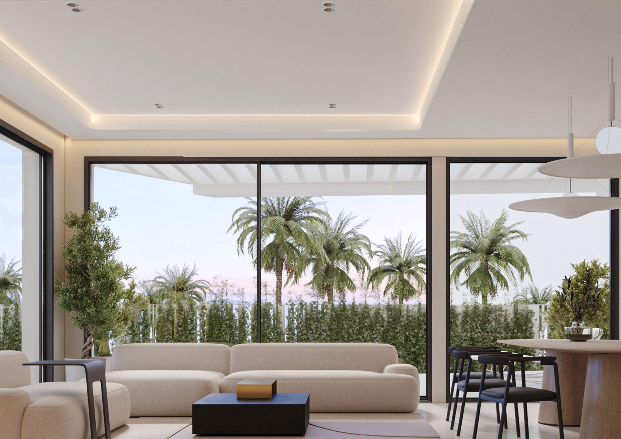 Pool and terrace from above, new-build villa, Sitio de Calahonda