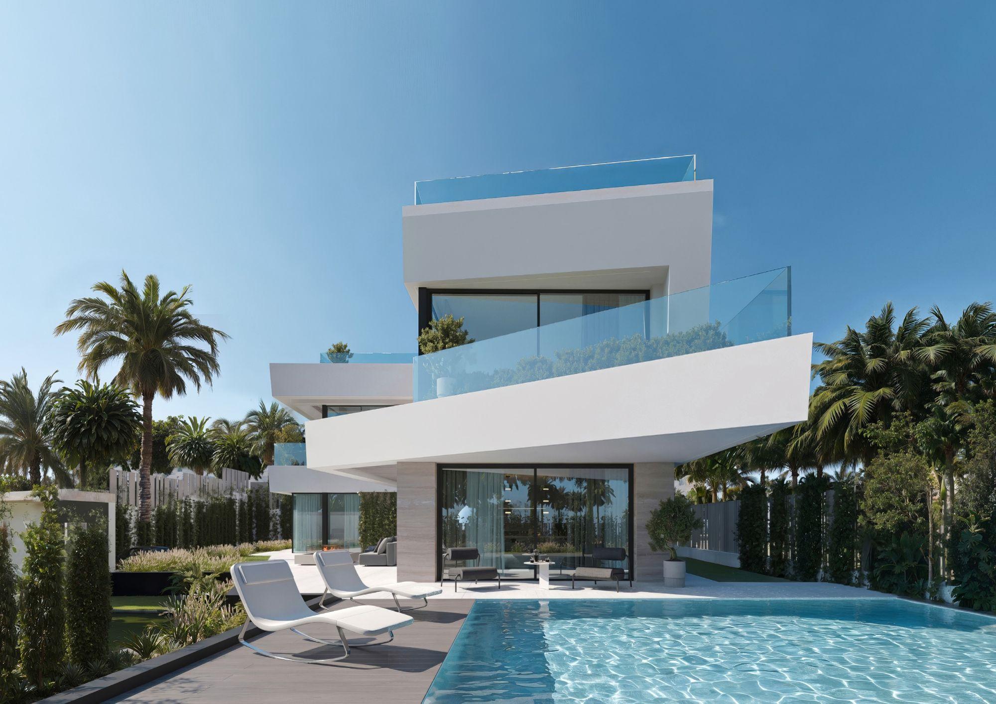 Floor-to-ceiling glazing in living area, new-build villa, Sitio de Calahonda