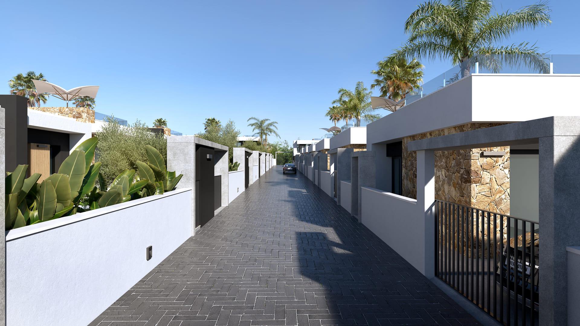 Solarium terrace level of new-build villa in Lo Marabú, Rojales
