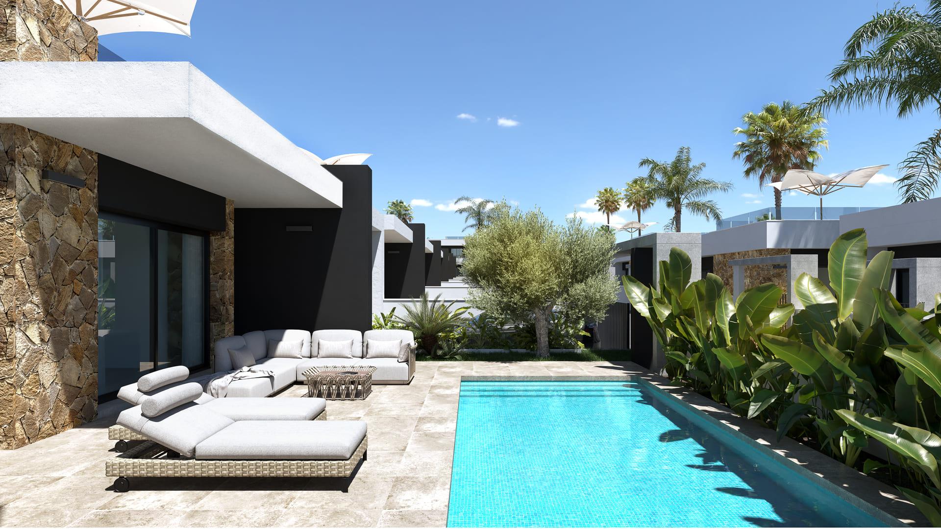 Exterior side elevation of new-build villa in Lo Marabú, Rojales