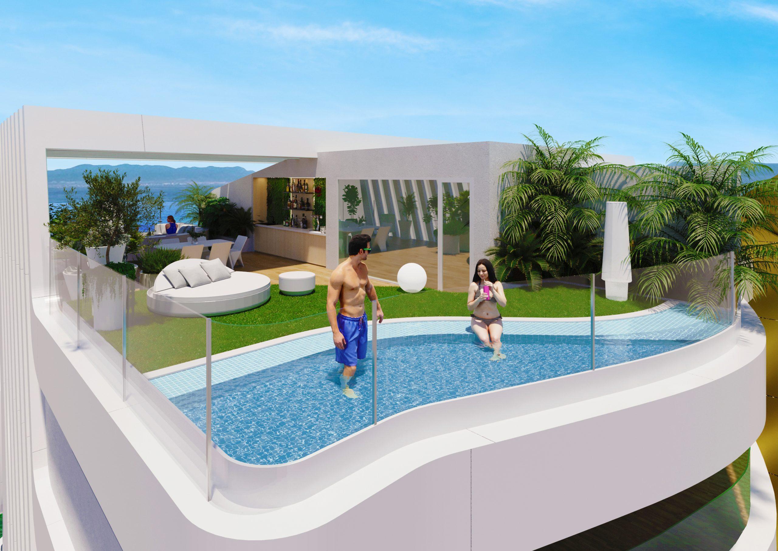 Terrace with outdoor furniture and sea views