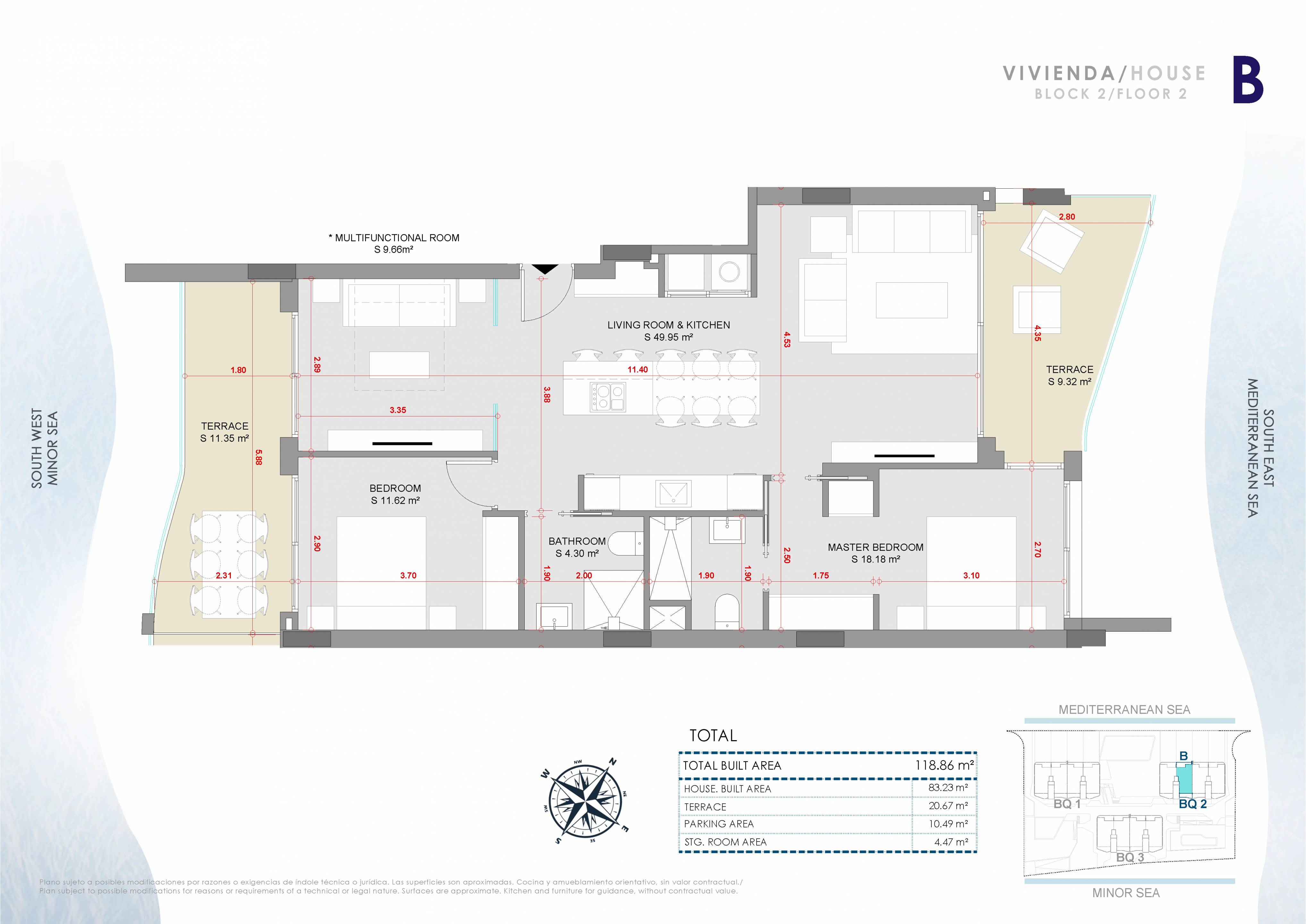 Floor plan with room dimensions and orientation