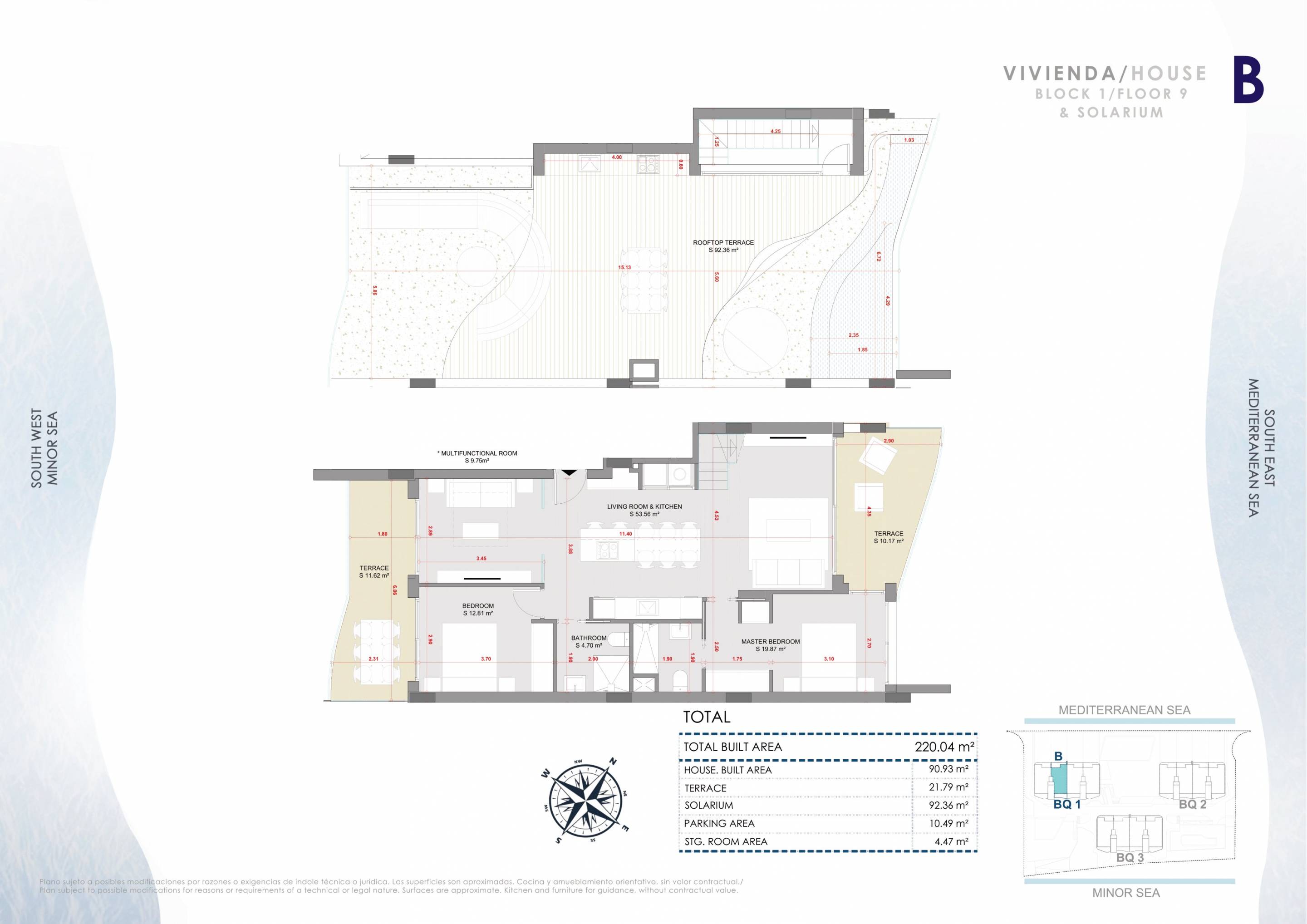 Floor plan of the 3-bedroom penthouse in Playa del Esparto-Veneziola
