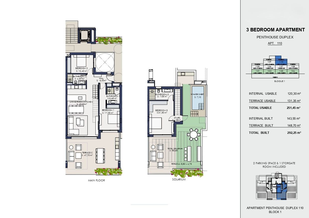 Floor plan of 3-bedroom penthouse in Nueva Milla De Oro, Estepona