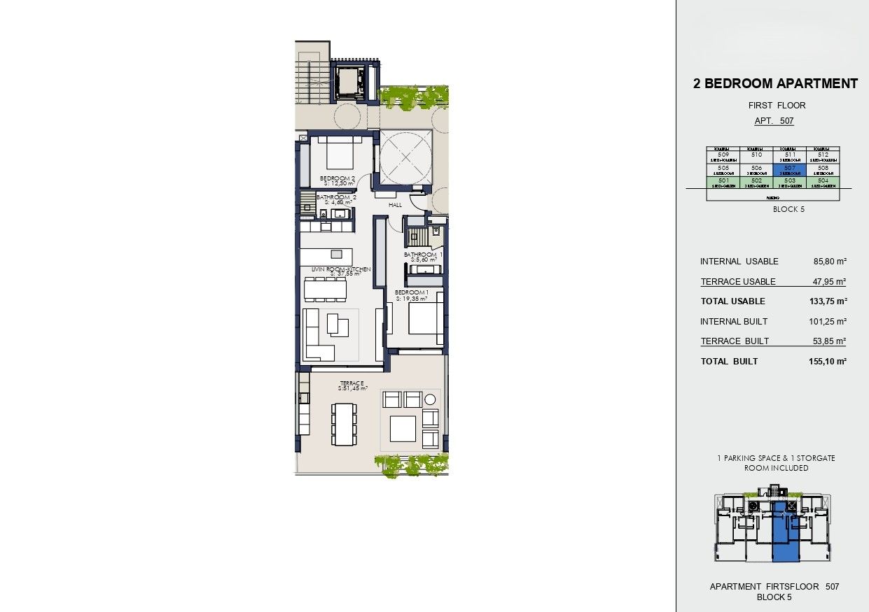 Floor plan of 2-bedroom apartment in Nueva Milla De Oro, Estepona