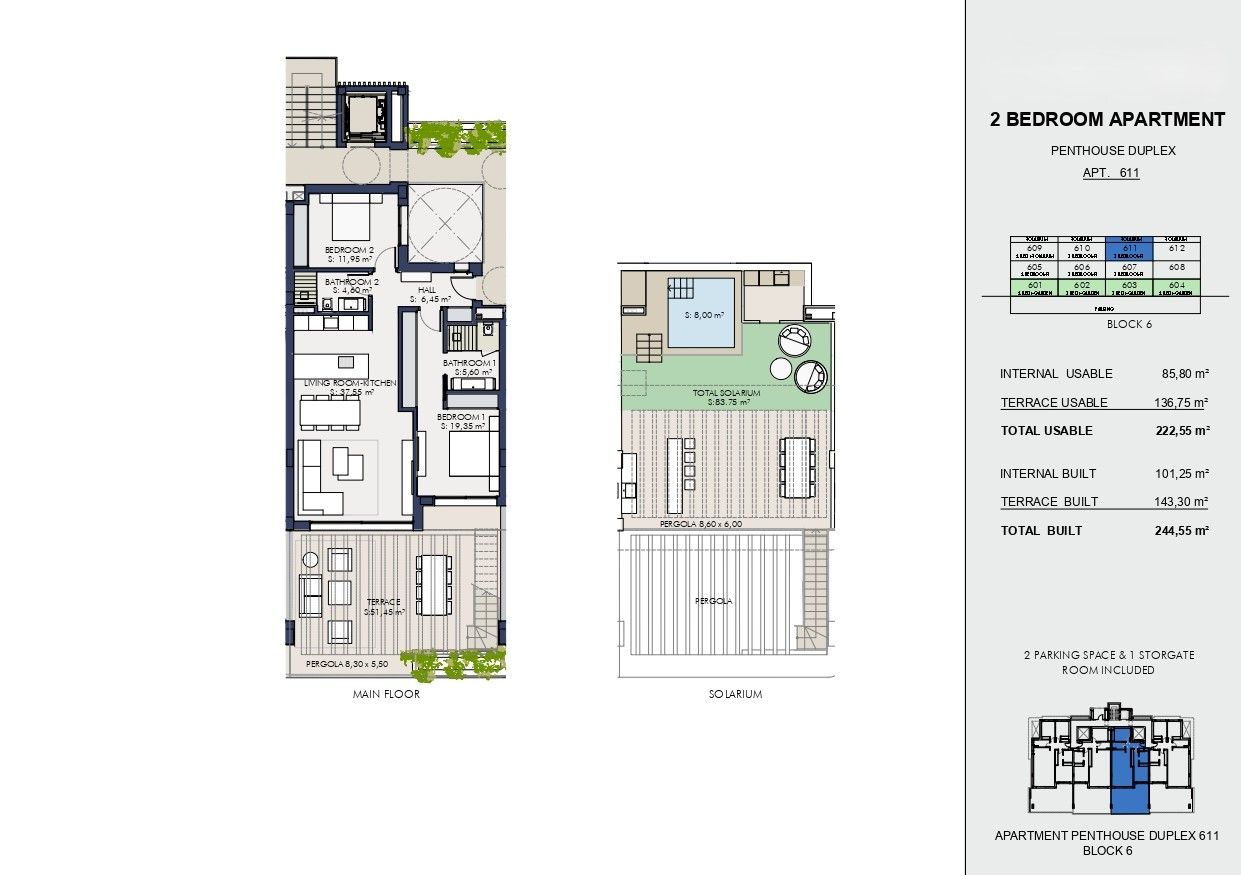 Floor plan of 2-bedroom penthouse in Nueva Milla De Oro, Estepona