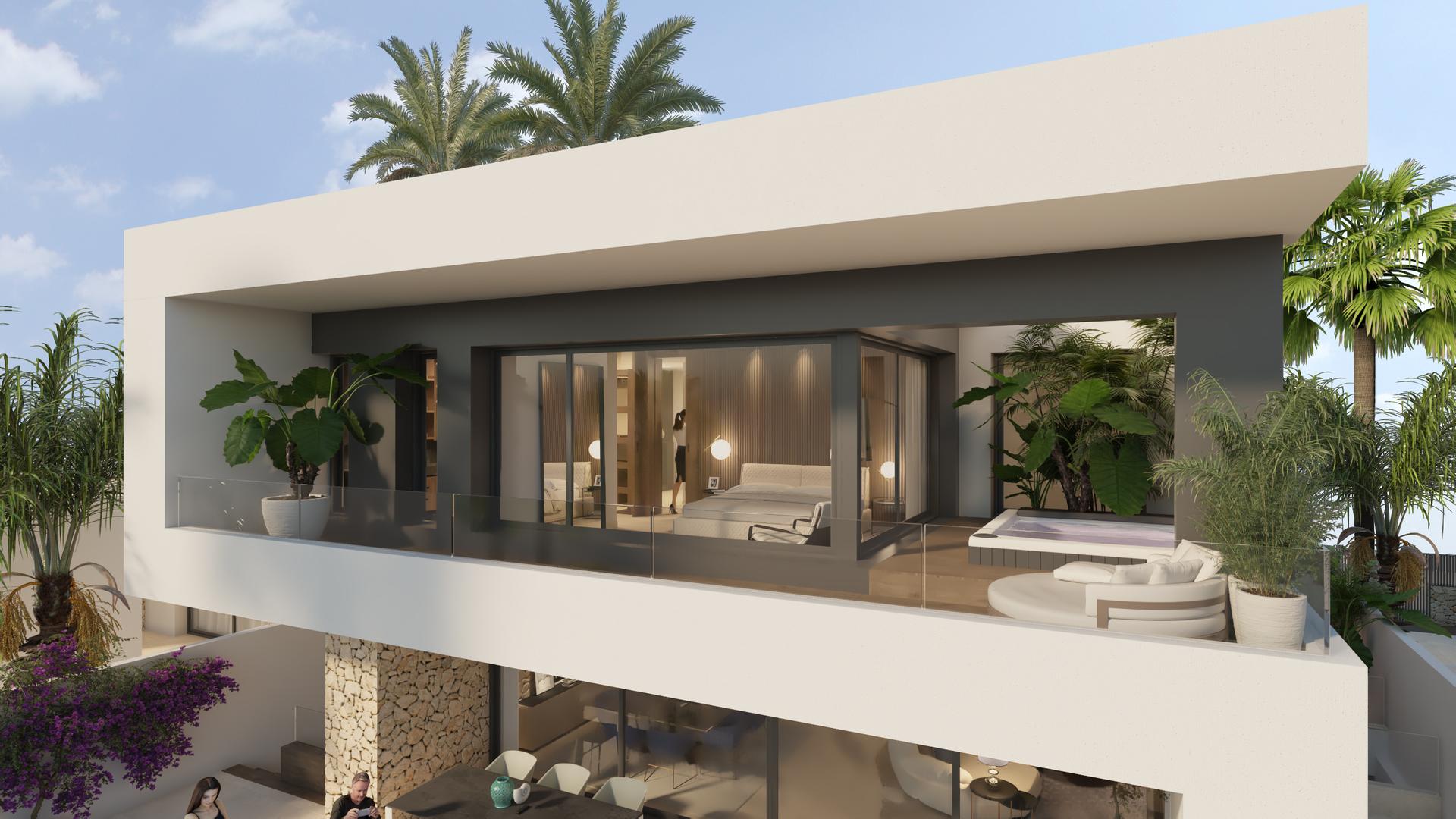 Side view of new-build villa exterior, Comunidad Valenciana, Algorfa