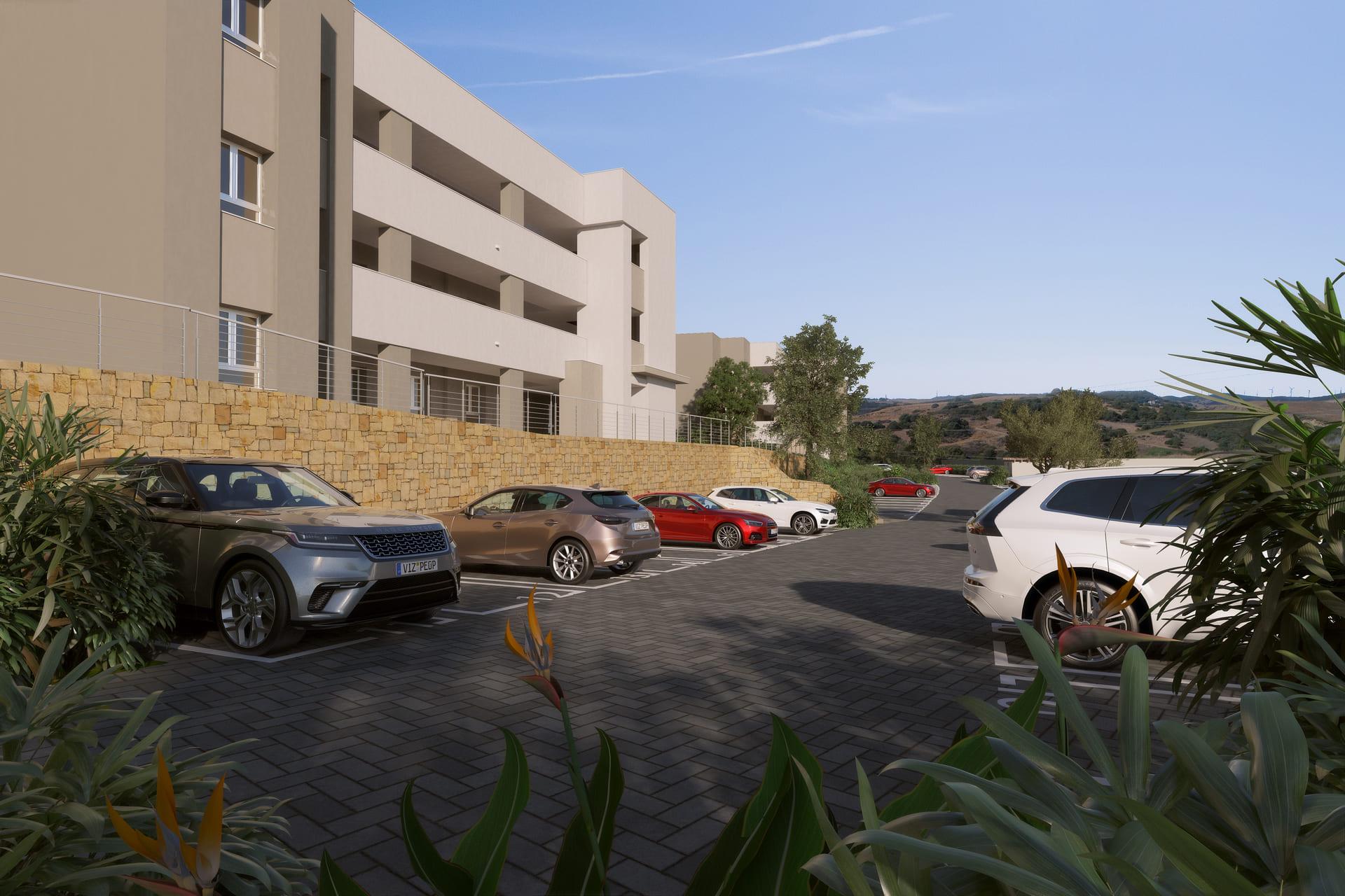 Living room looking toward kitchen, new-build apartment, Estepona Golf