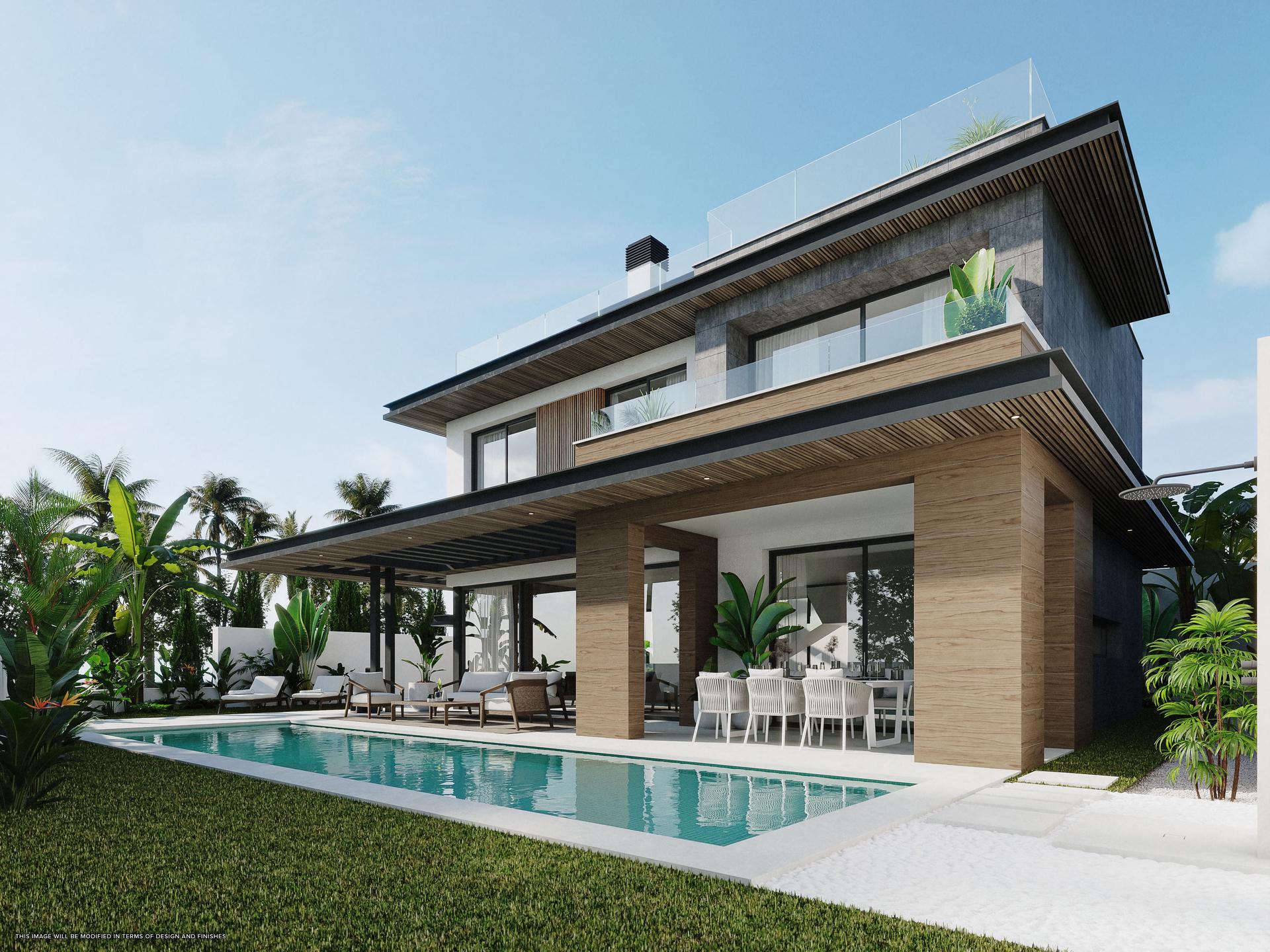 Upper-level solarium area in new-build villa, Riviera del Sol