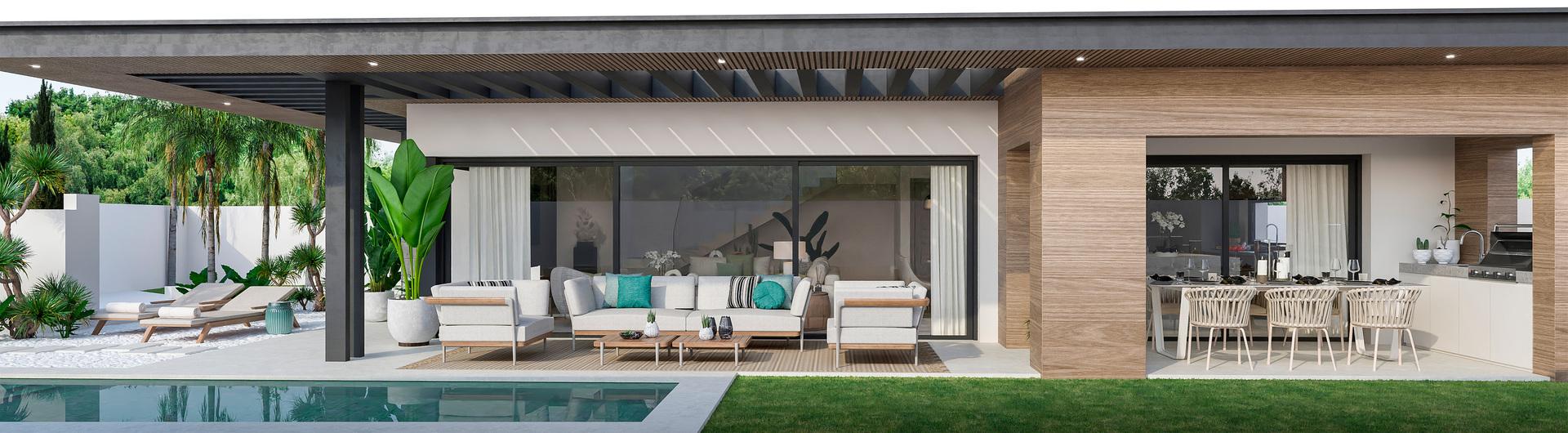Outdoor terrace level in new-build villa, Riviera del Sol, Mijas