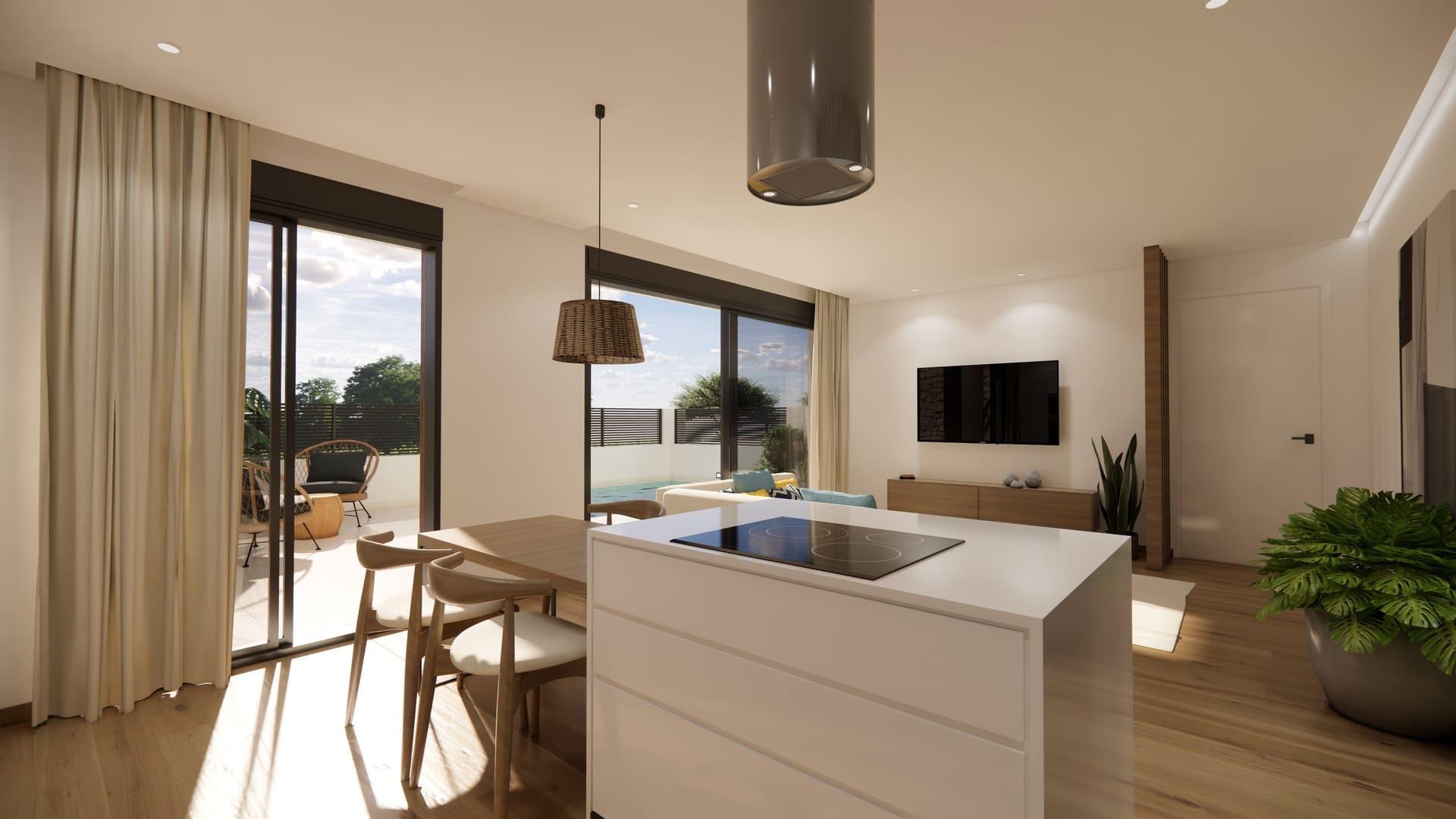 Window detail and natural light in bedroom, new-build villa, Dolores