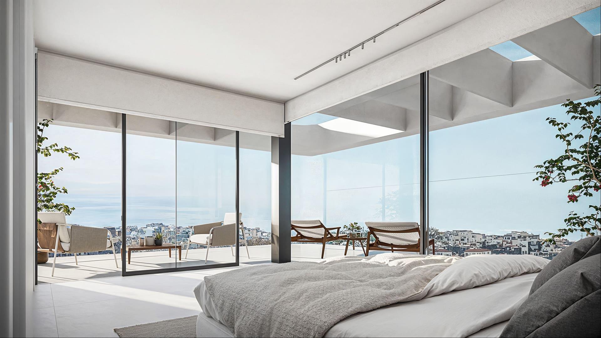 Pool terrace with sunlounger area, new-build development, Parque Central, Estepona