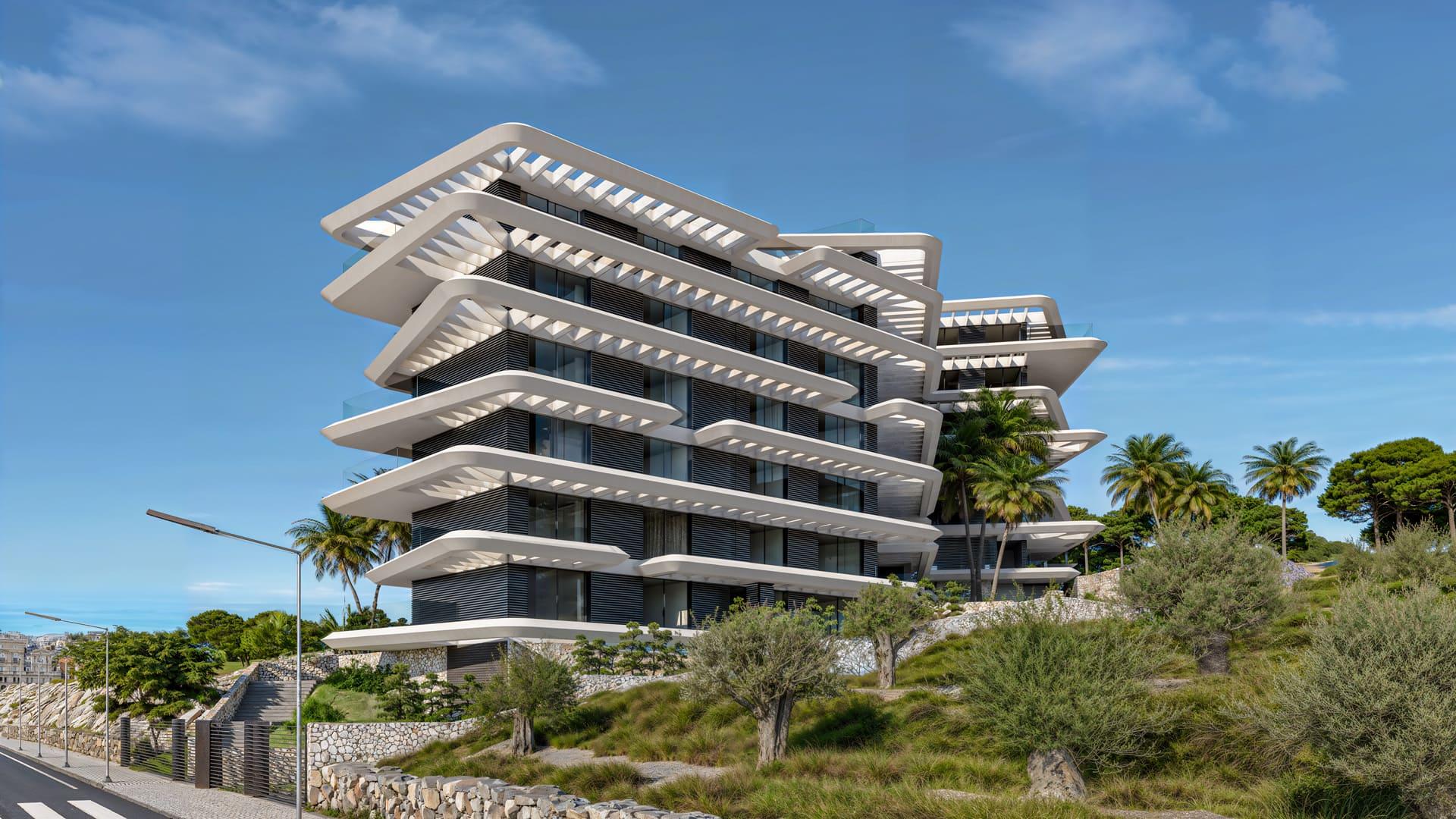 Site plan or development overview, new-build apartment complex, Parque Central, Estepona