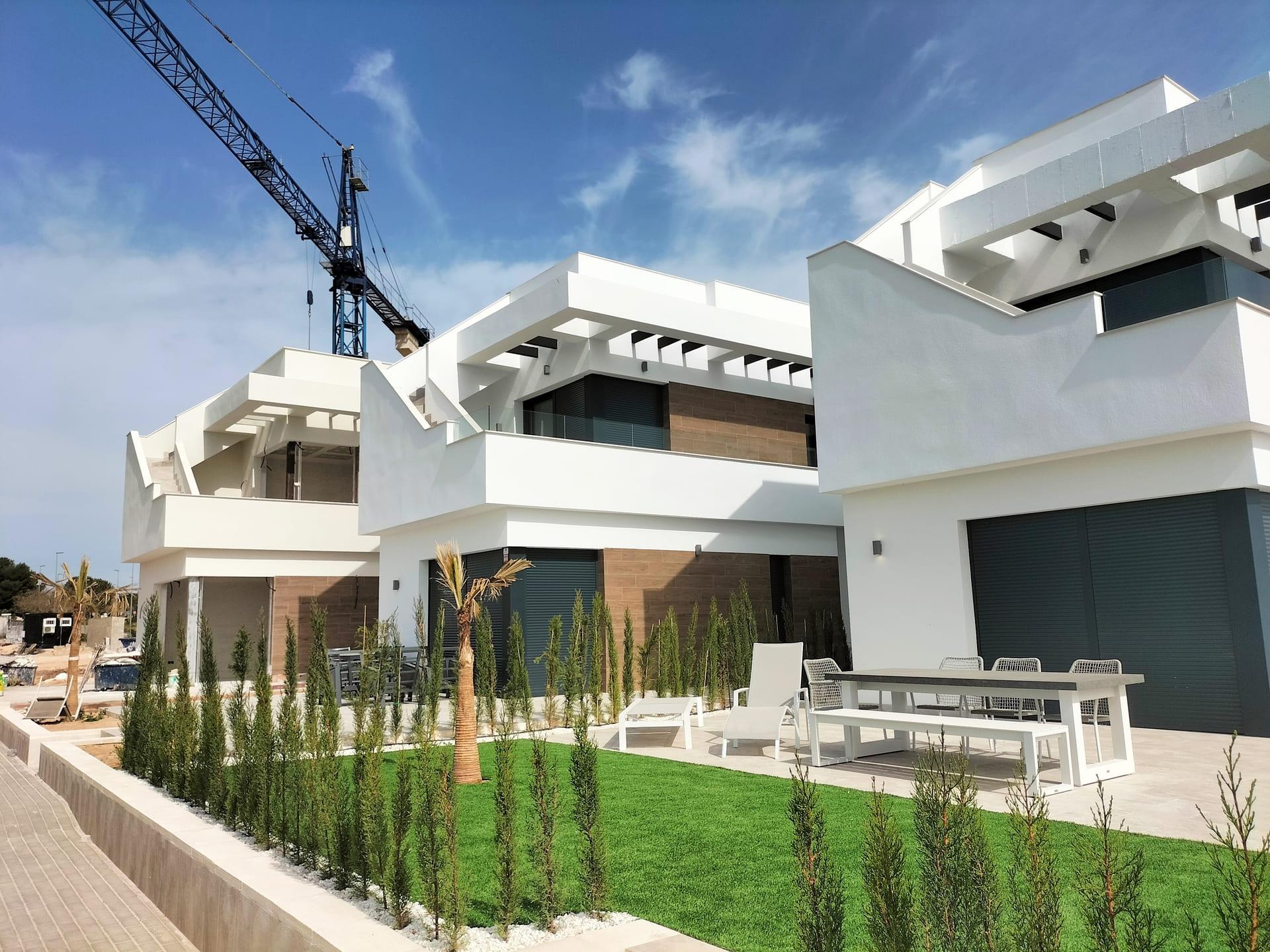 Front entrance and driveway area of new-build villa, Pinar de Campoverde