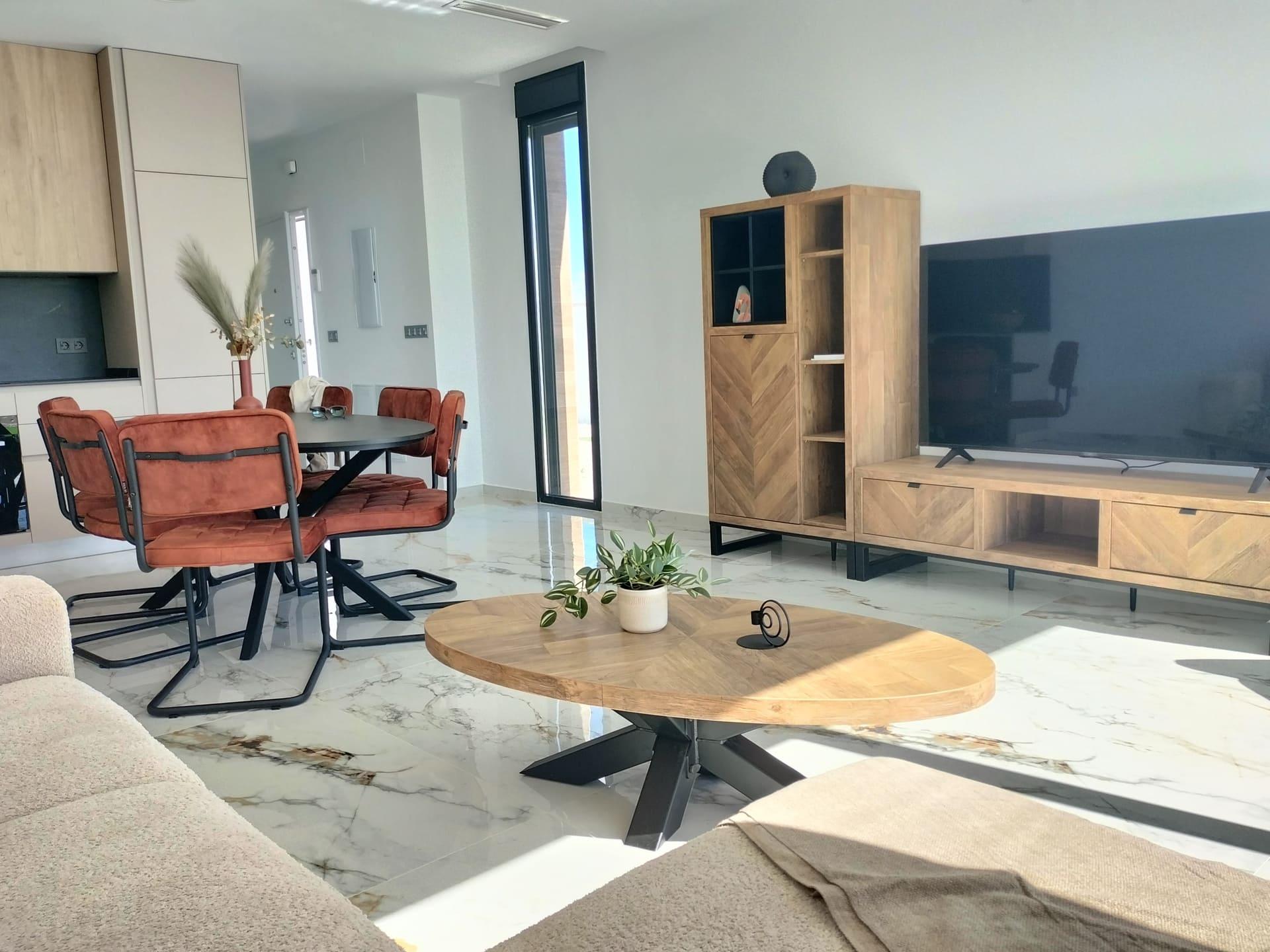 Open-plan living space looking towards terrace doors, Pinar de Campoverde