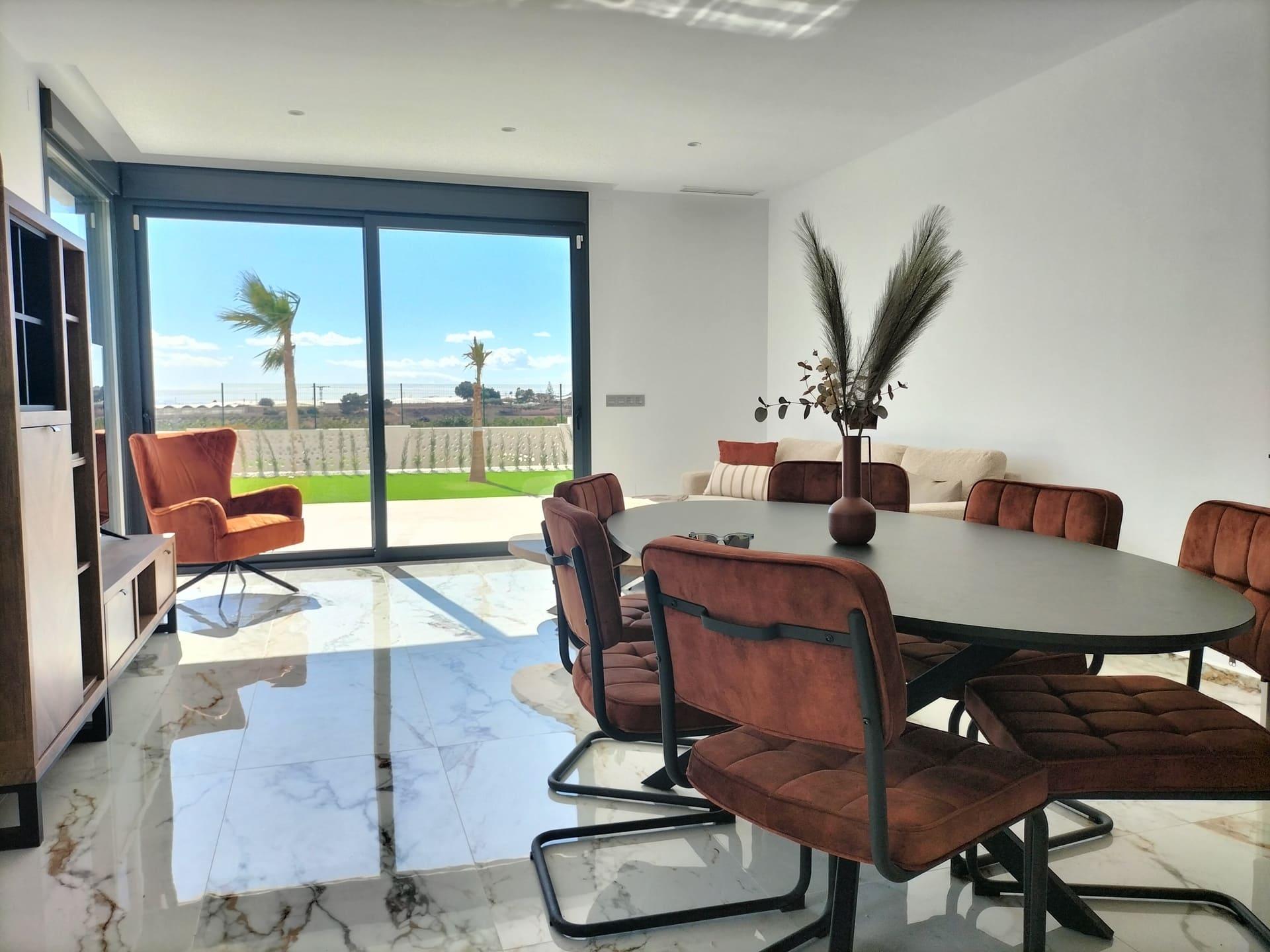Garden area with pine trees visible, new-build villa, Pinar de Campoverde