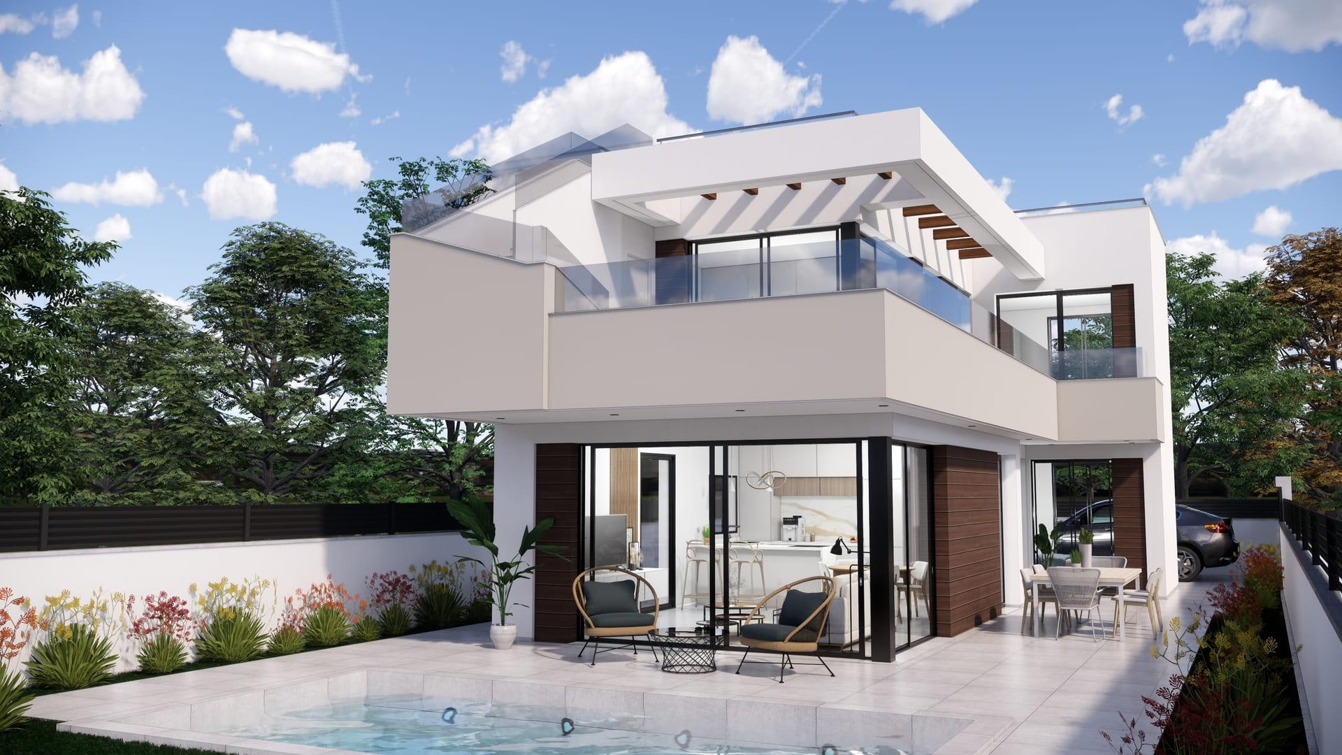 Living room with large windows in new-build villa, Pinar de Campoverde
