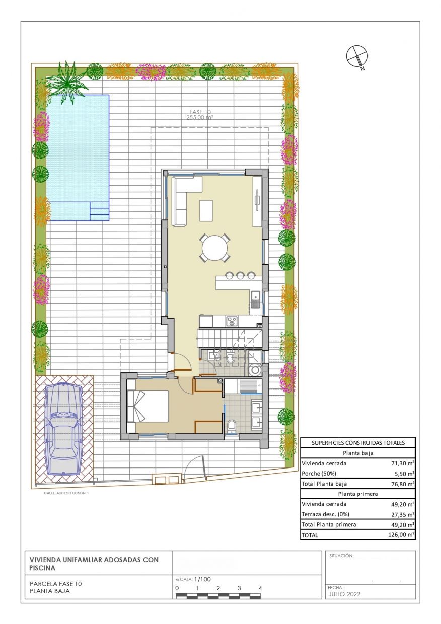 Floor plan of 3-bedroom new-build villa in Pinar de Campoverde