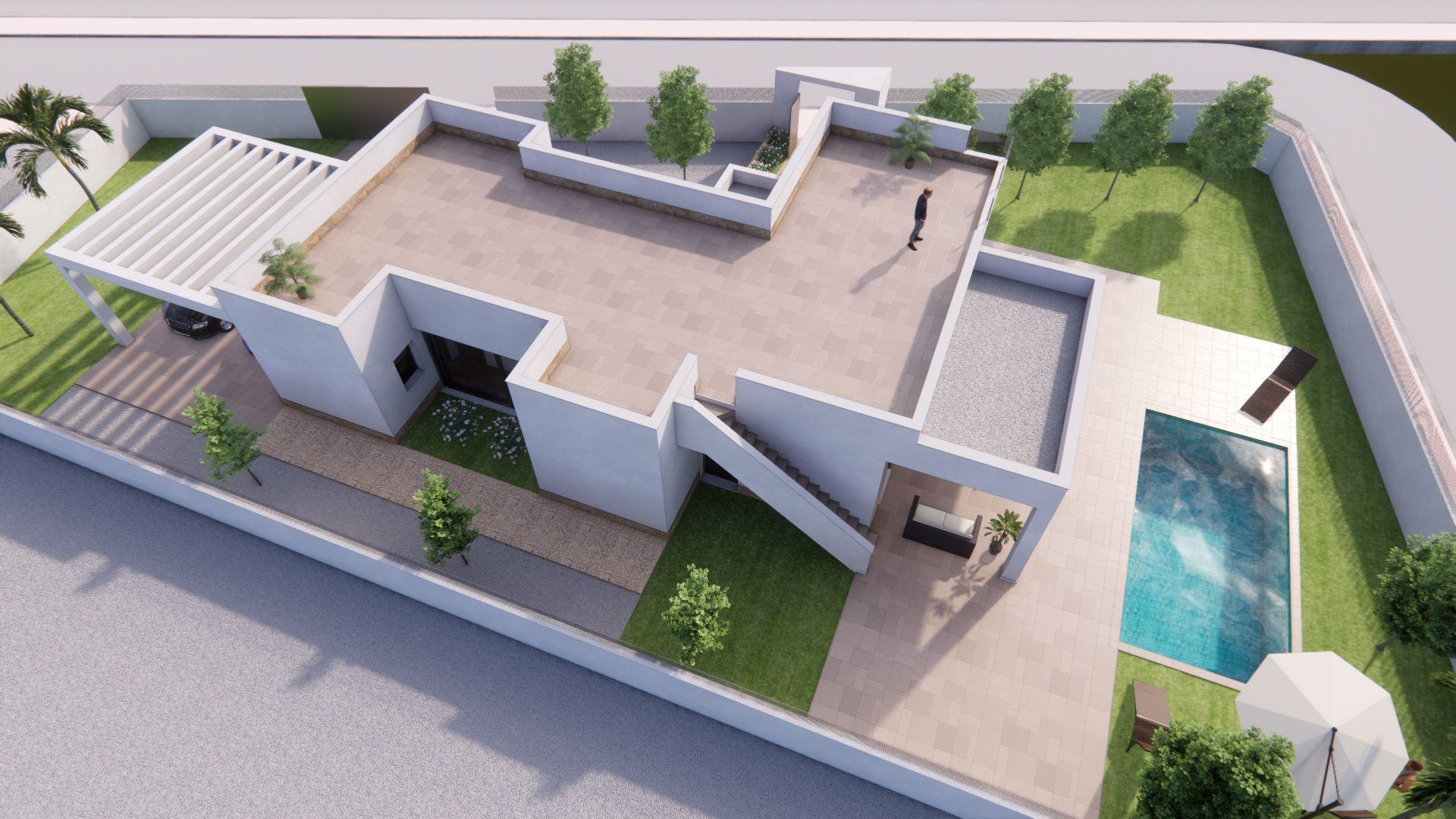 Entrance and facade detail of new-build villa in Jacarilla