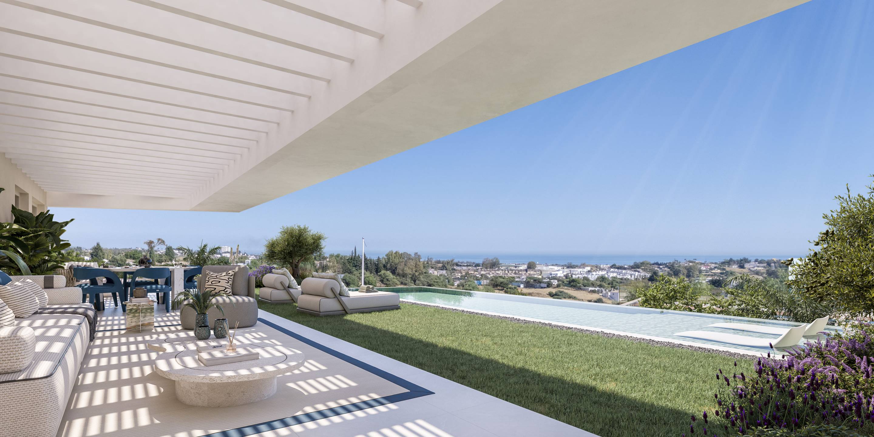 Kitchen with fitted units and island in new-build penthouse, Los Almendros