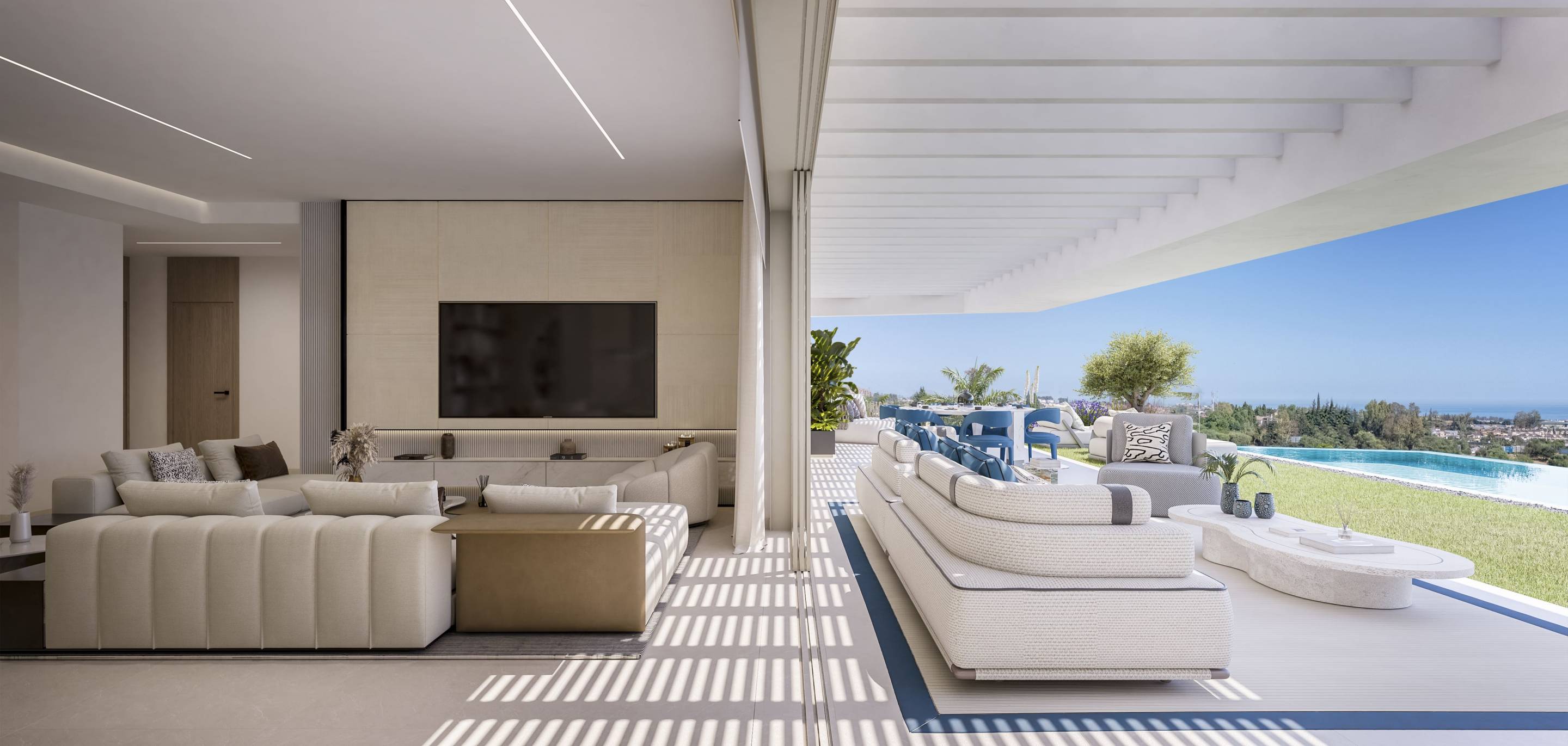 Detail of open-plan kitchen and dining, 2-bedroom apartment, Los Almendros