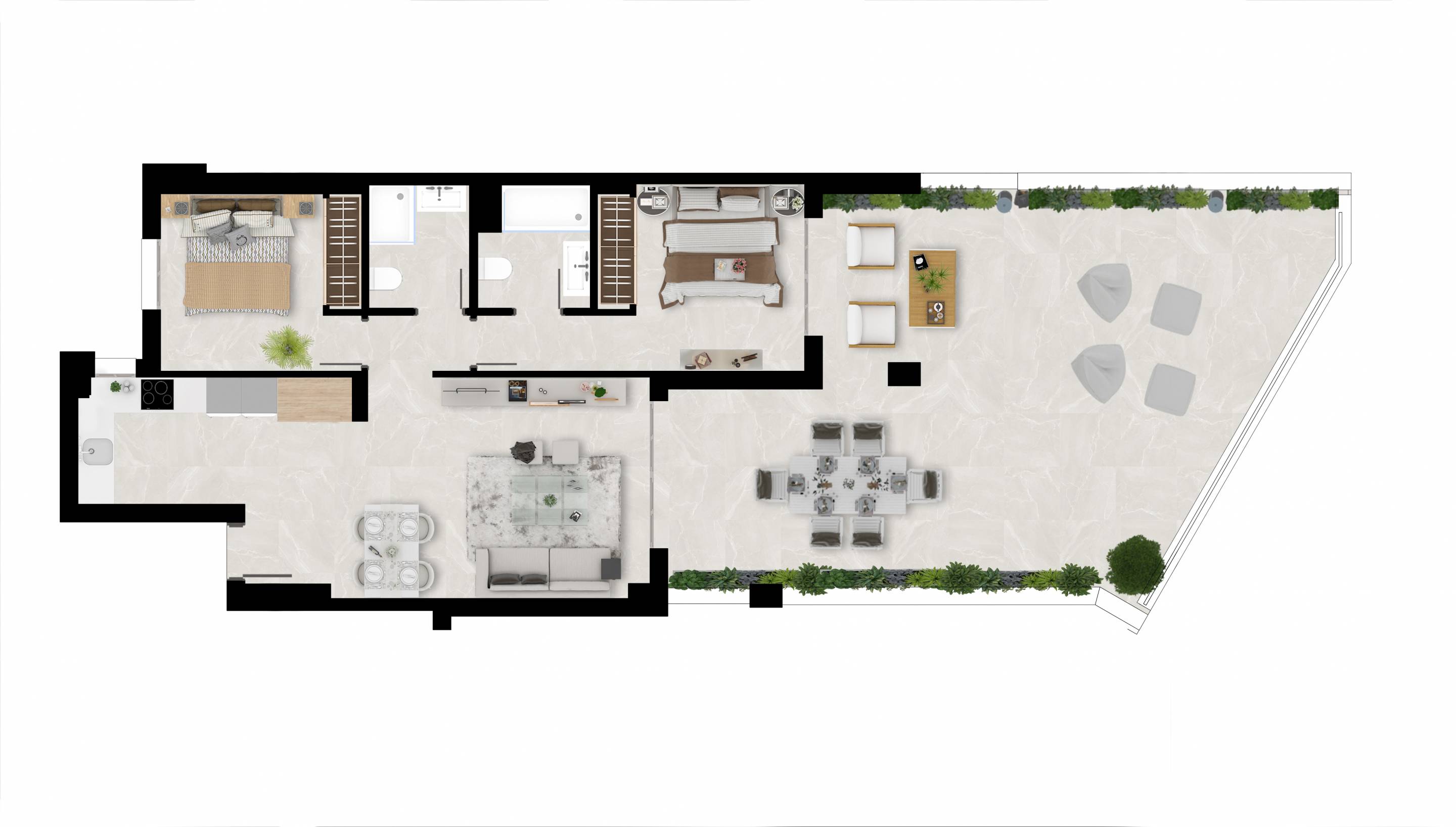 Floor plan of the 2-bedroom apartment in Hipódromo-Cerrado del Águila